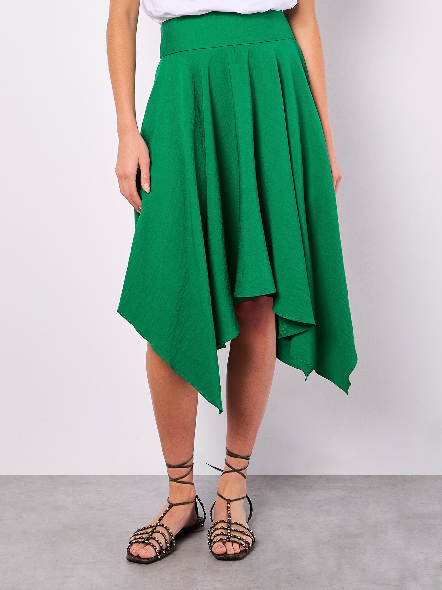 Thumbnail - Apricot Hanky Hem Belted Midi Skirt