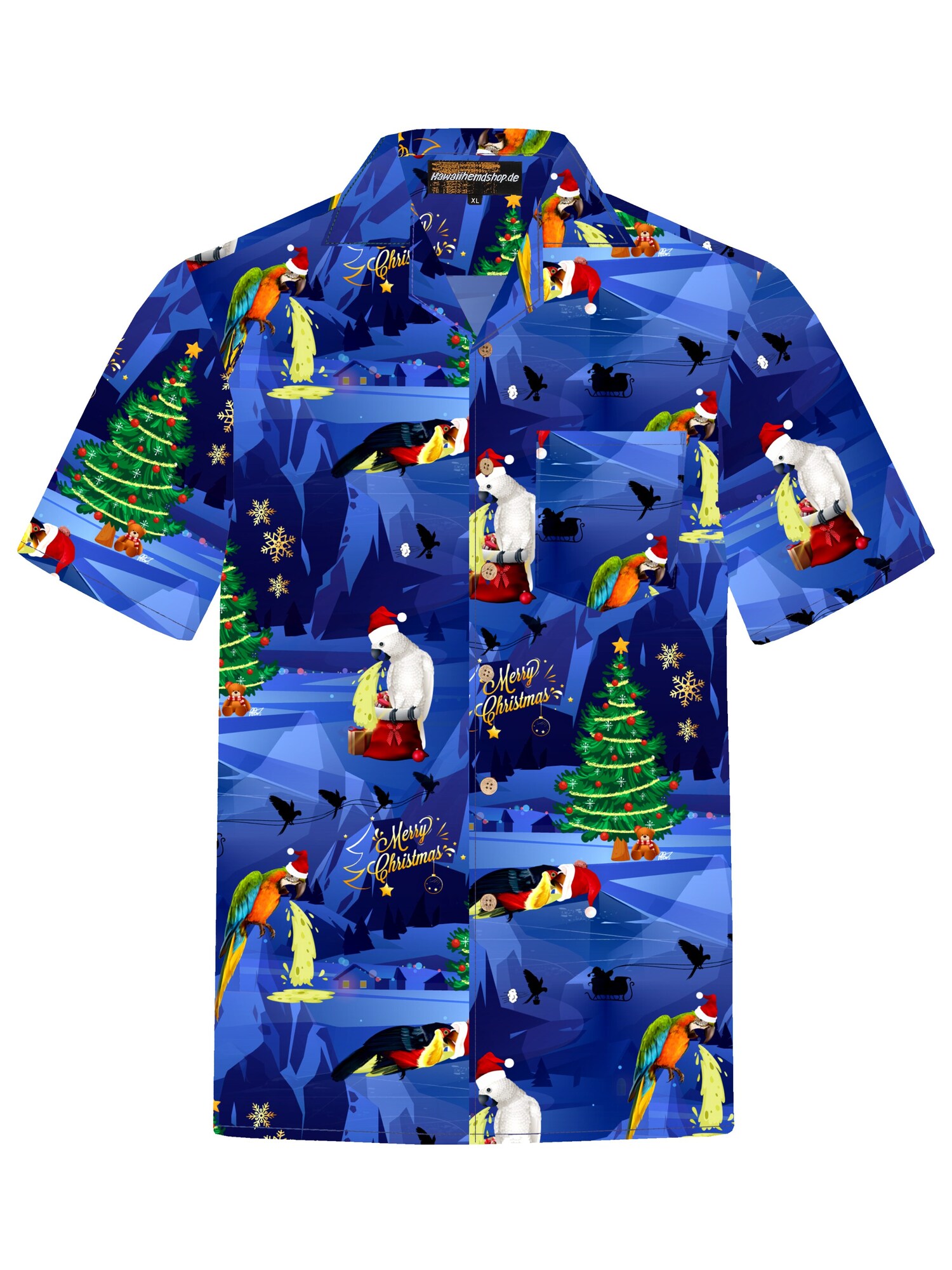 Hawaiihemdshop.de Camisa 'Hawaiihemd Christmas Parrots'  azul / amarillo / verde / rojo