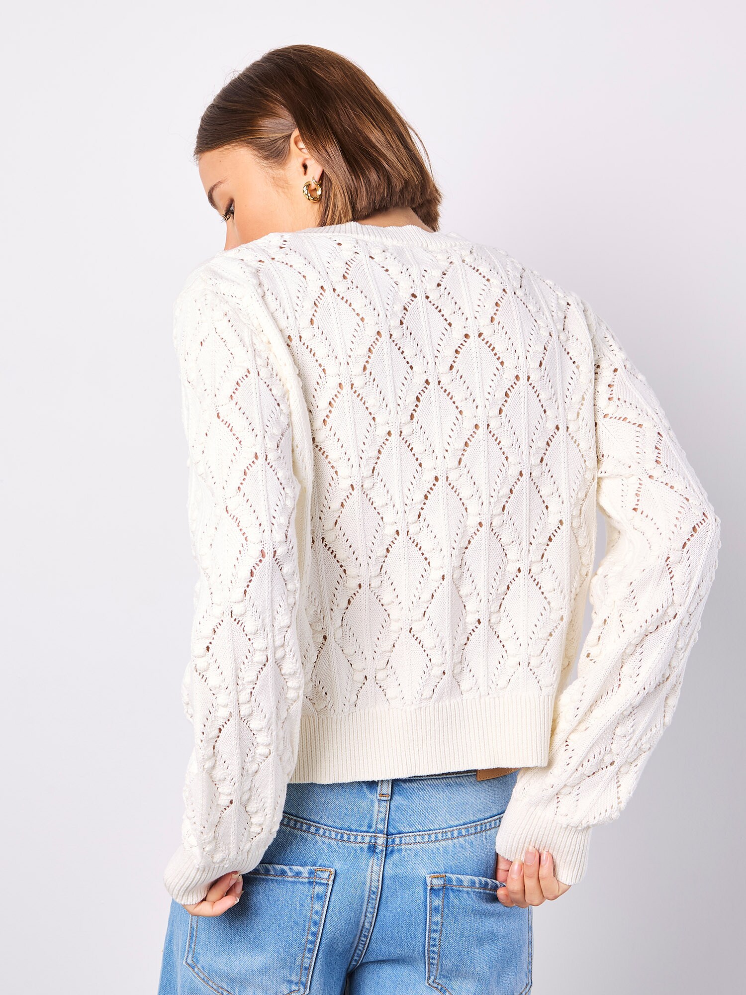 Thumbnail - Apricot Pointelle Knitted Cardigan