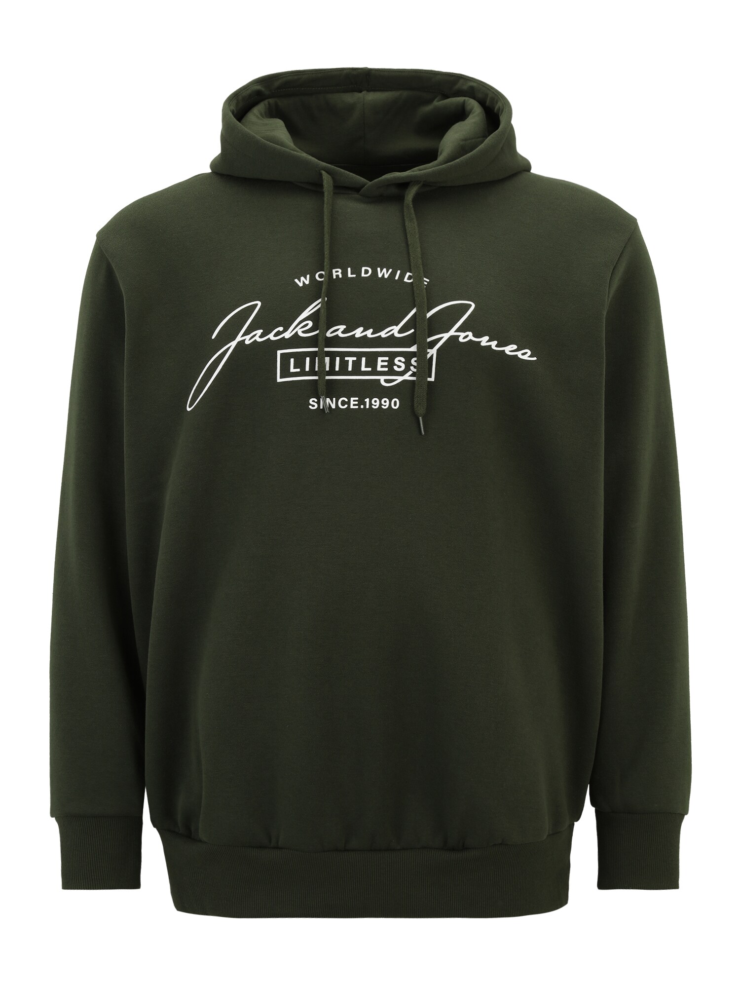 Jack & Jones Plus Mikina 'JJFERRIS'  tmavozelená / biela