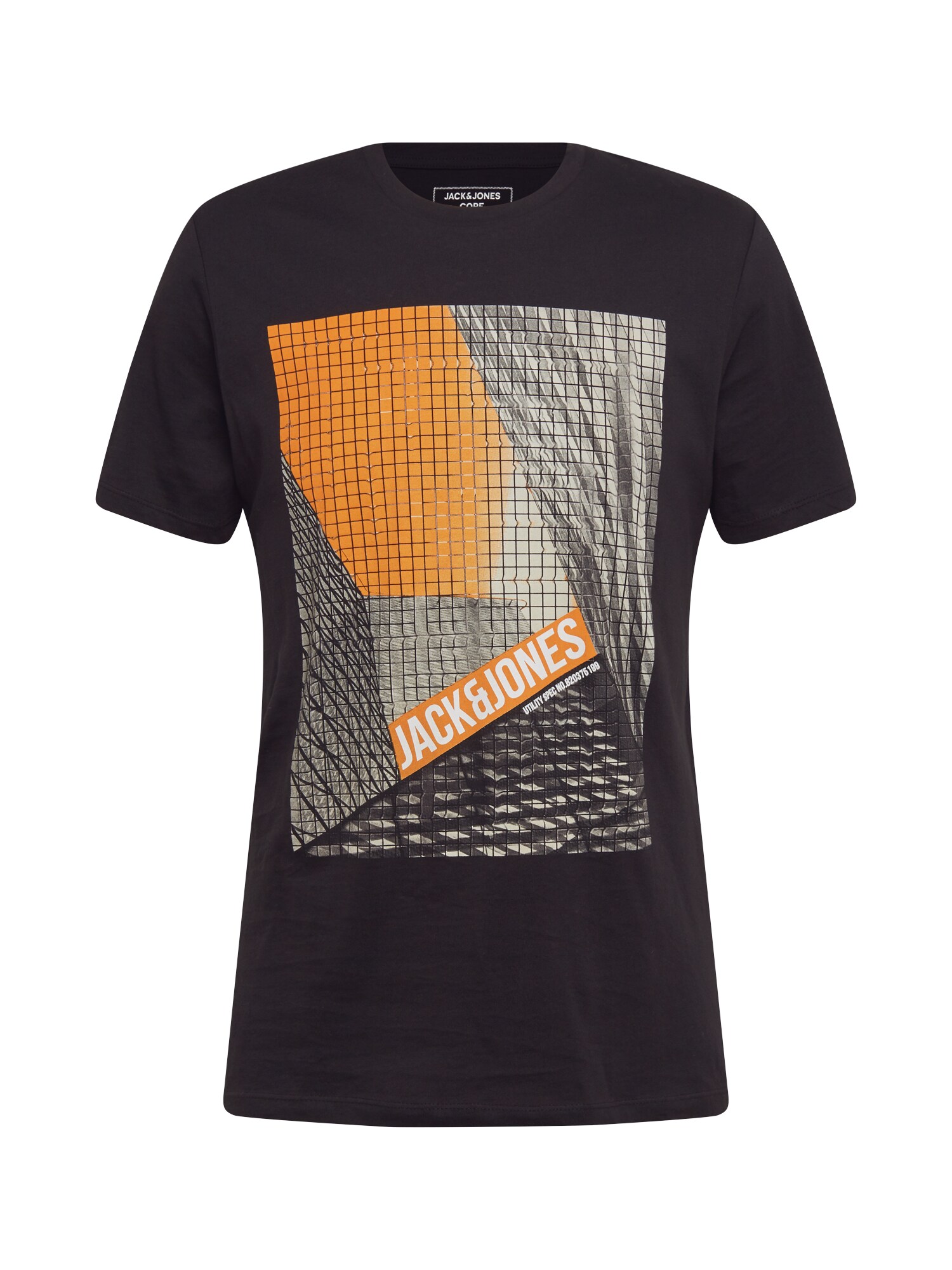 JACK & JONES Marškinėliai 'PHOTOGRID'  juoda / balta / oranžinė