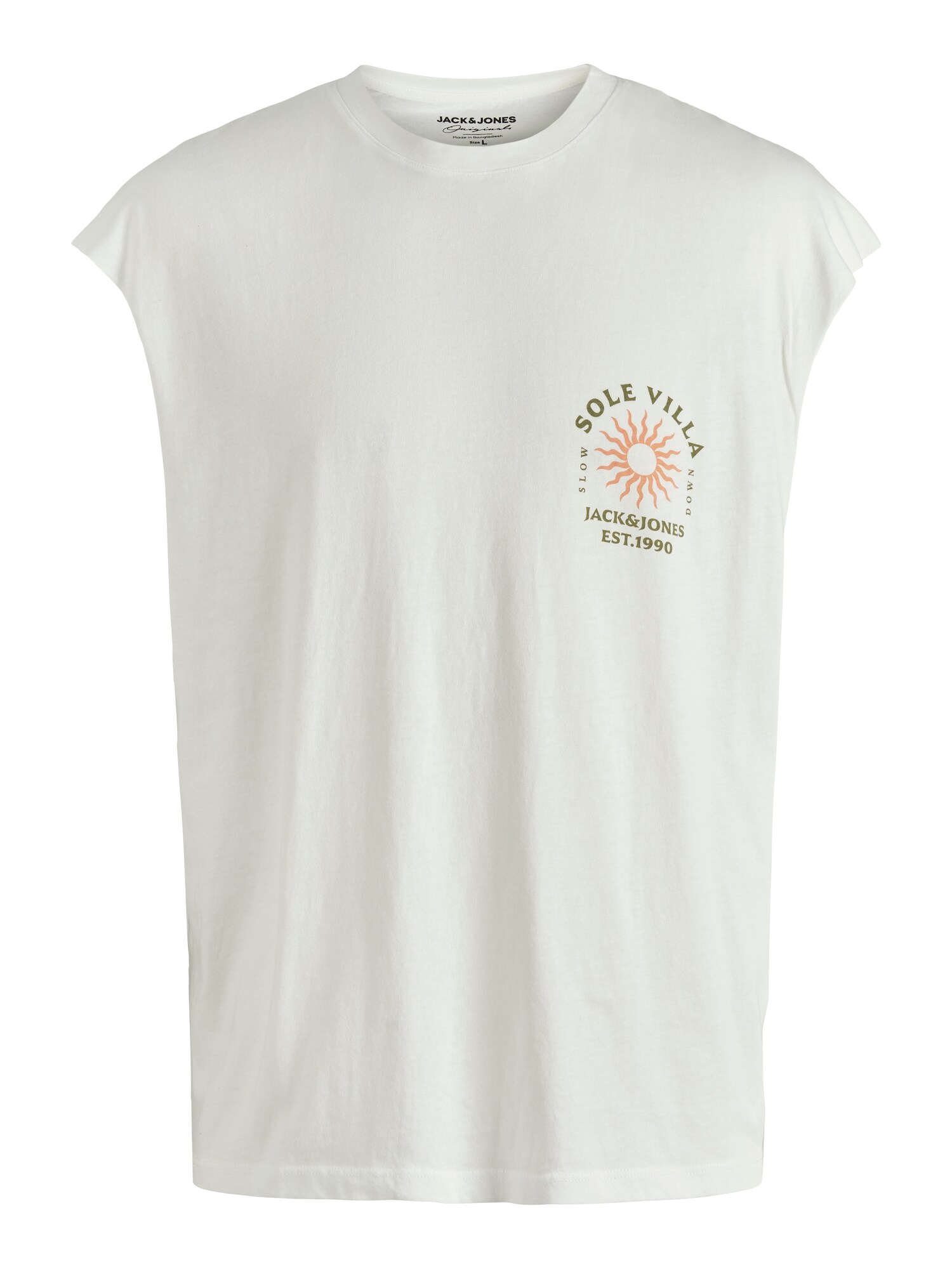 JACK & JONES T-Krekls 'SOLAR' olīvzaļš / aprikožu / balts