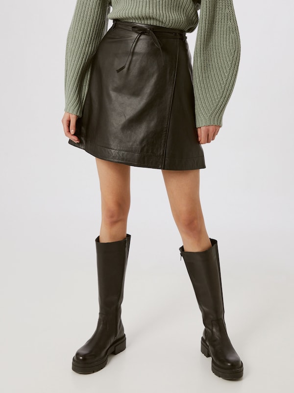 Selected Femme Ralla Tie Waist Leather Mini Skirt
