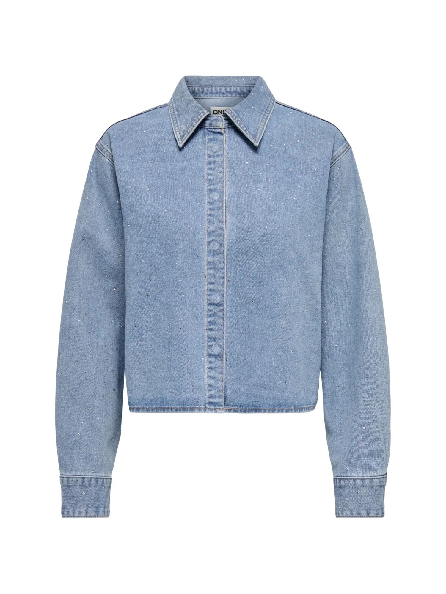ONLY Camiseta 'ONLY ONLMAGGIEMAY L/S RHINEST DNM SHIRT CAMICIA JEANS'  azul claro