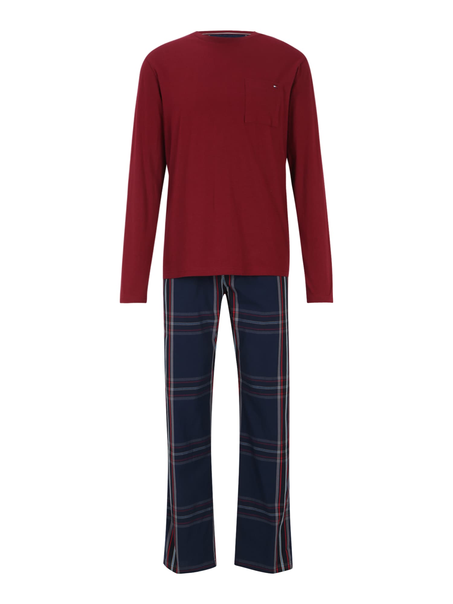 Tommy Hilfiger Underwear Duga pidžama  mornarsko plava / rubin crvena / prljavo bijela