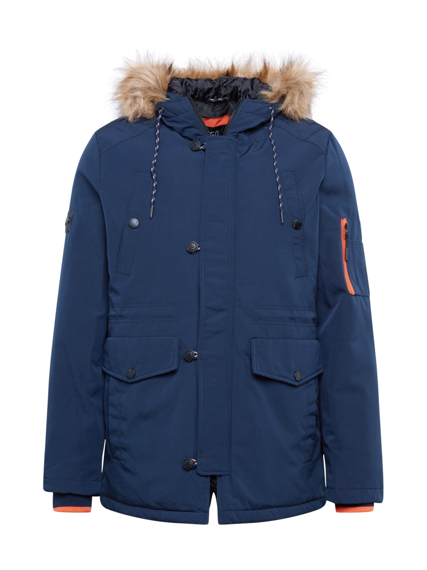 INDICODE JEANS Žieminė striukė 'Laek'  tamsiai mėlyna / šviesiai ruda / šviesiai oranžinė