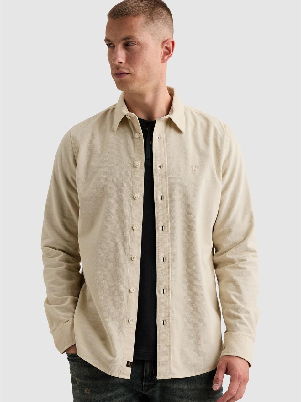 Skjorta 'Corduroy shirt with chest embroidery'
