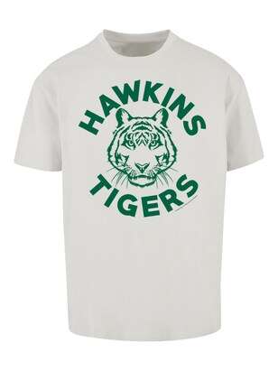 F4NT4STIC Shirt ‘Stranger Things Hawkins Tigers Netflix TV Series’ Lichtgrijs / Donkergroen