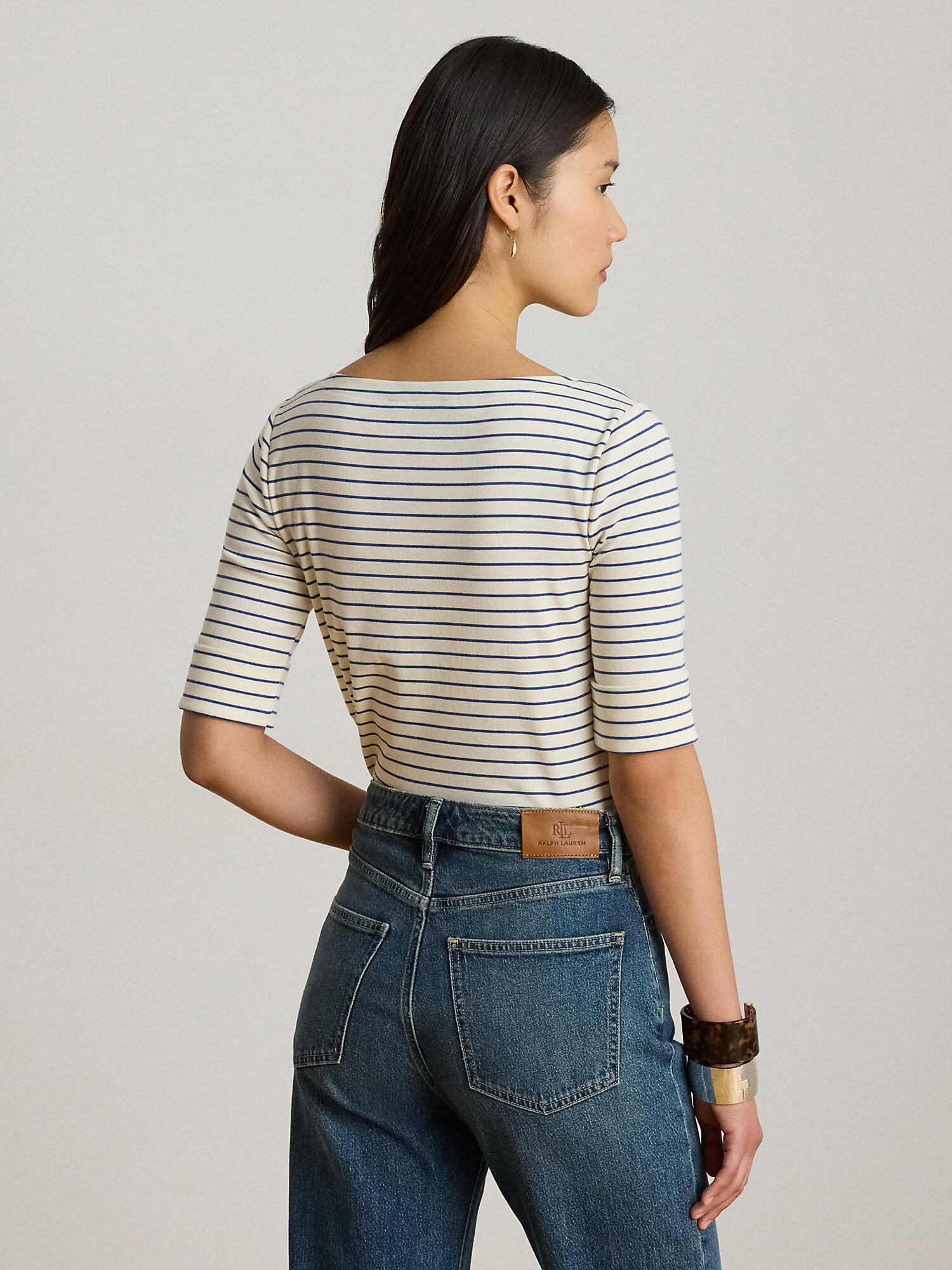 Lauren Ralph Lauren Camiseta beige claro / azul oscuro – imagen 3