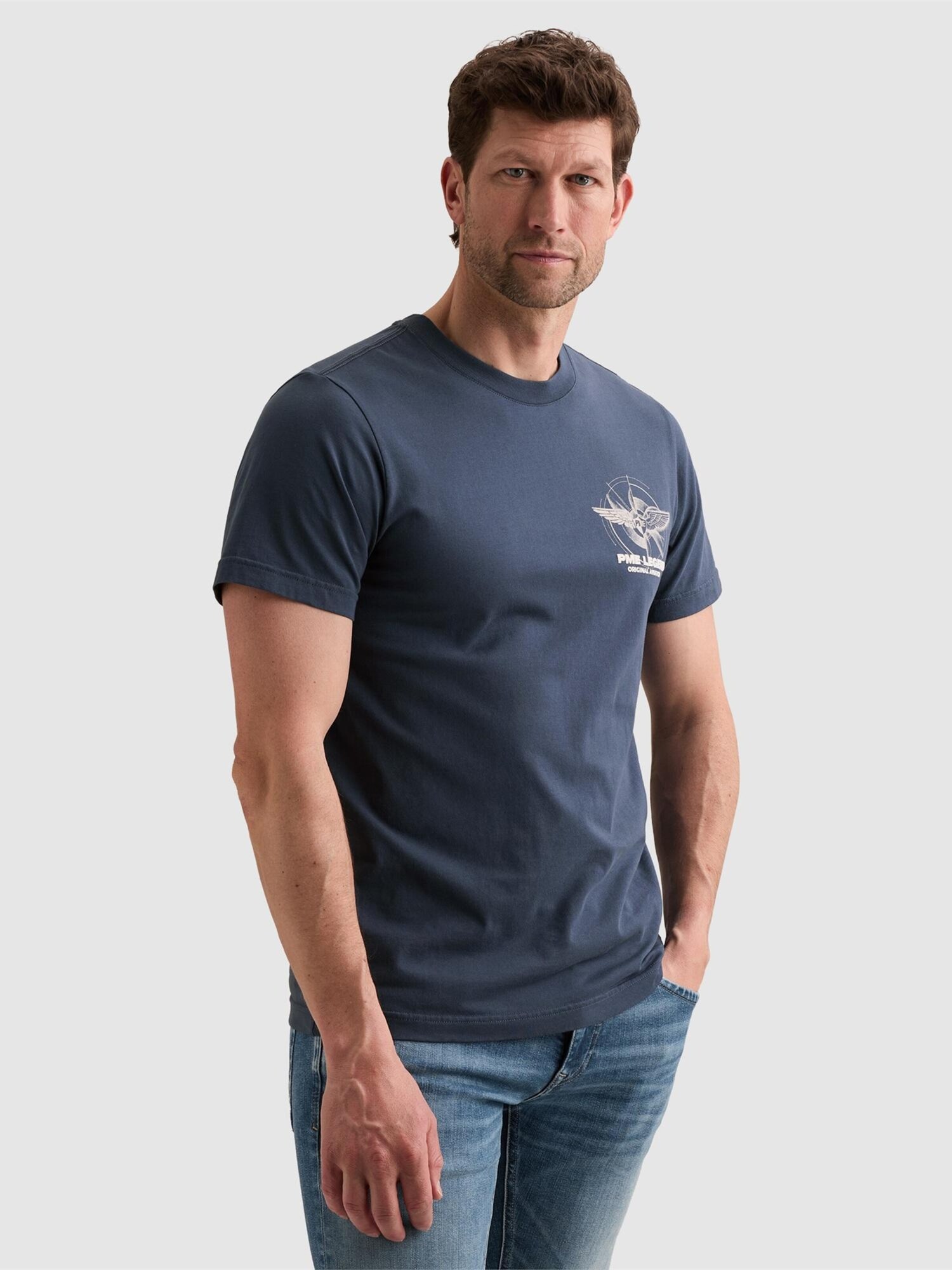 Pme Legend Shirt 'T-shirt In Jersey With Small Artwork On The Chest' Blauw