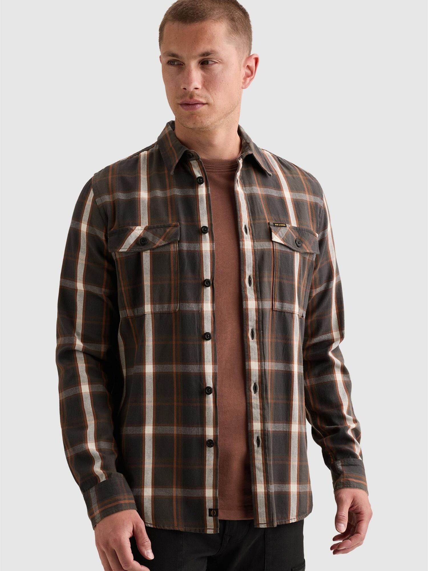 Skjorta 'Shirt with lumberjack check pattern and herringbone texture'