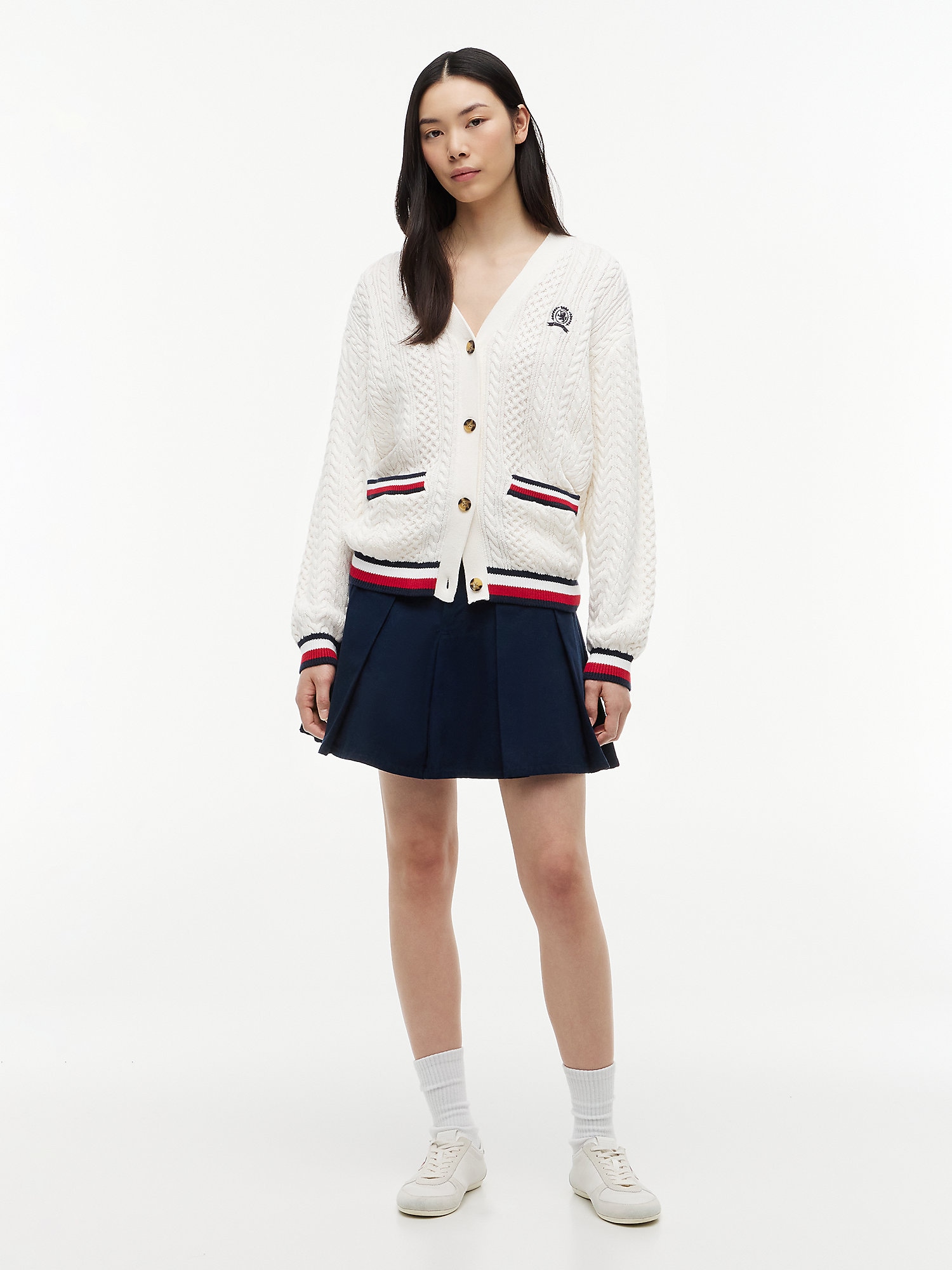 Tommy Jeans Cárdigan 'Global Stripe Oversized Cable' rojo / negro / blanco – imagen 3