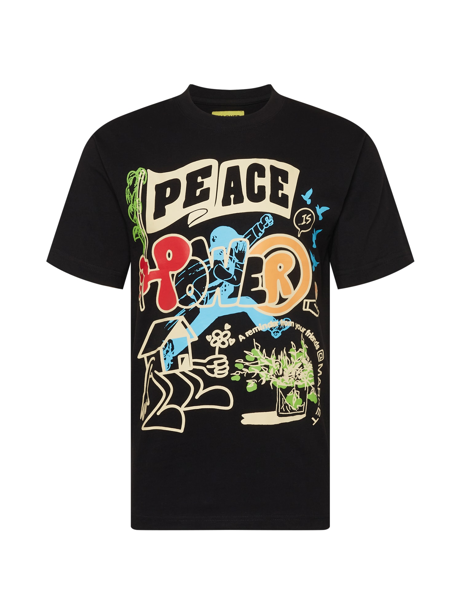 MARKET Marškinėliai 'PEACE AND POWER' juoda / mišrios spalvos