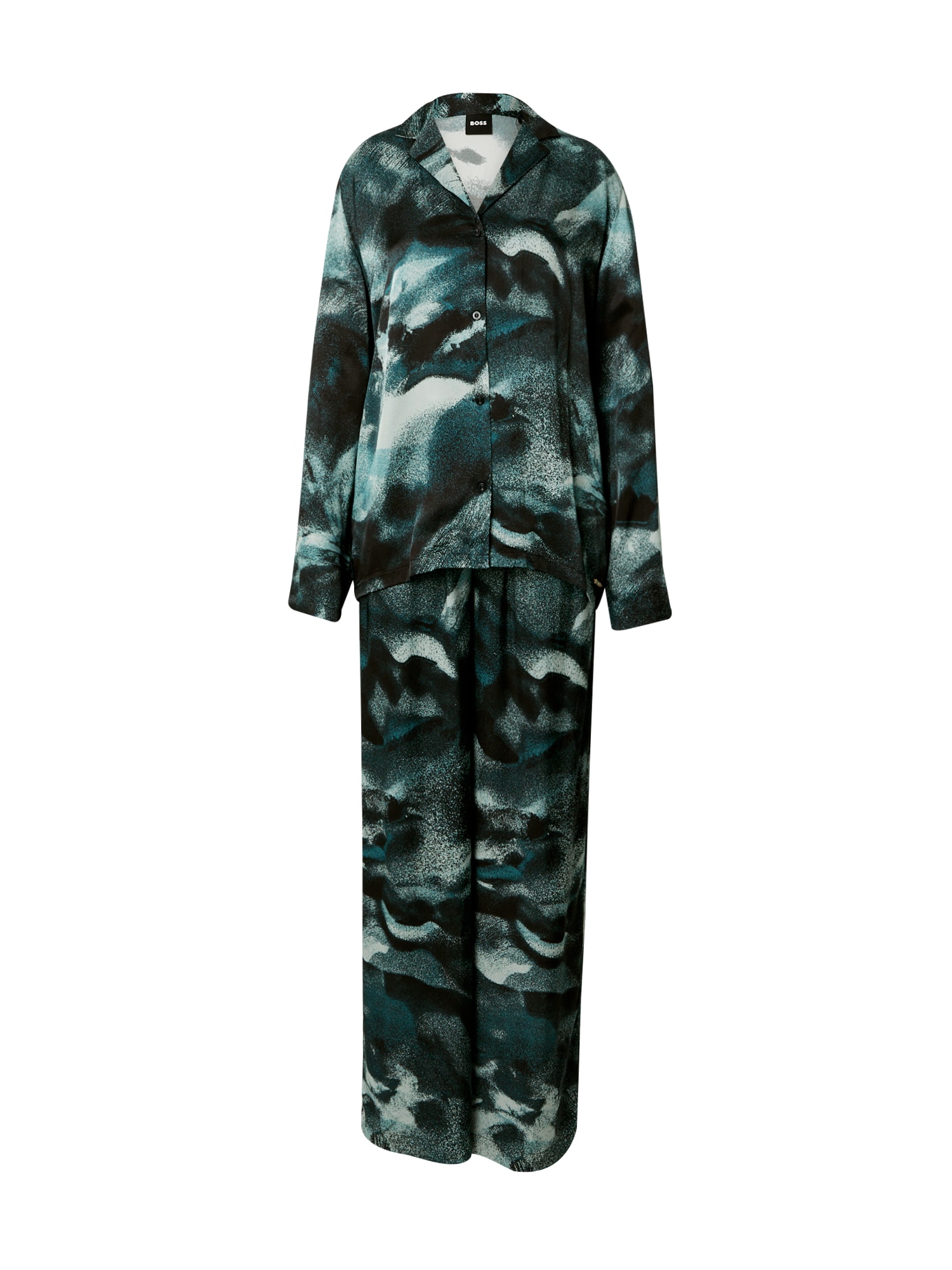 BOSS Black Пижама 'SEASONAL'  нефритено зелено / тъмнозелено / бяло