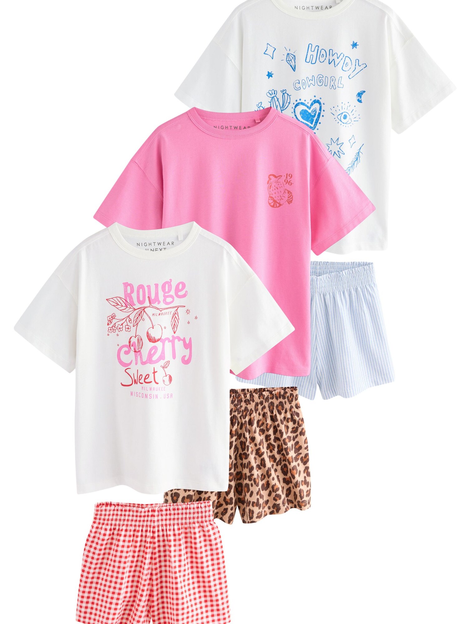 Next Pijamale 3-Pack  albastru / maro / roz / alb