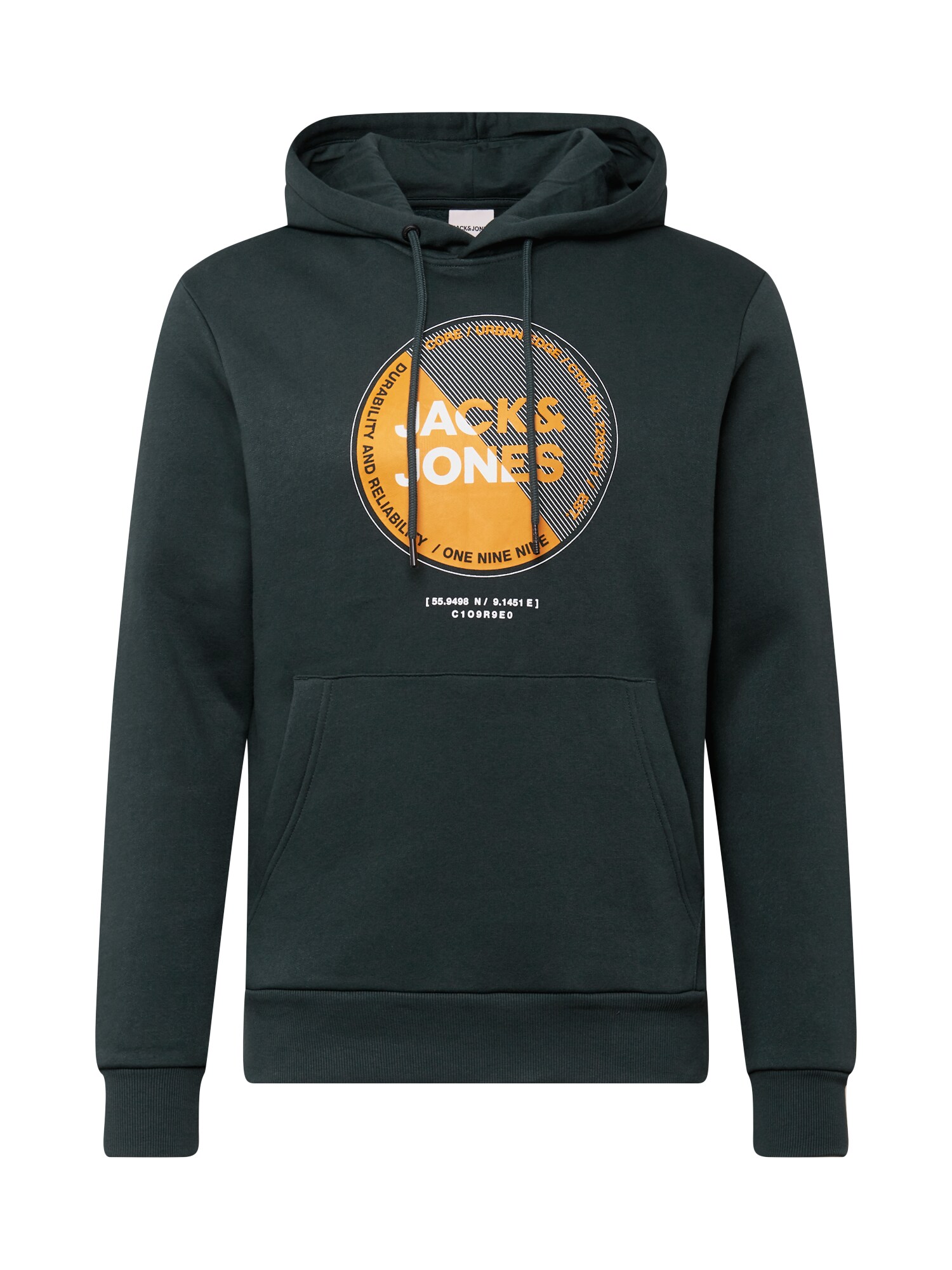 JACK & JONES Megztinis be užsegimo 'LAMBO'  tamsiai žalia / oranžinė / balta / juoda