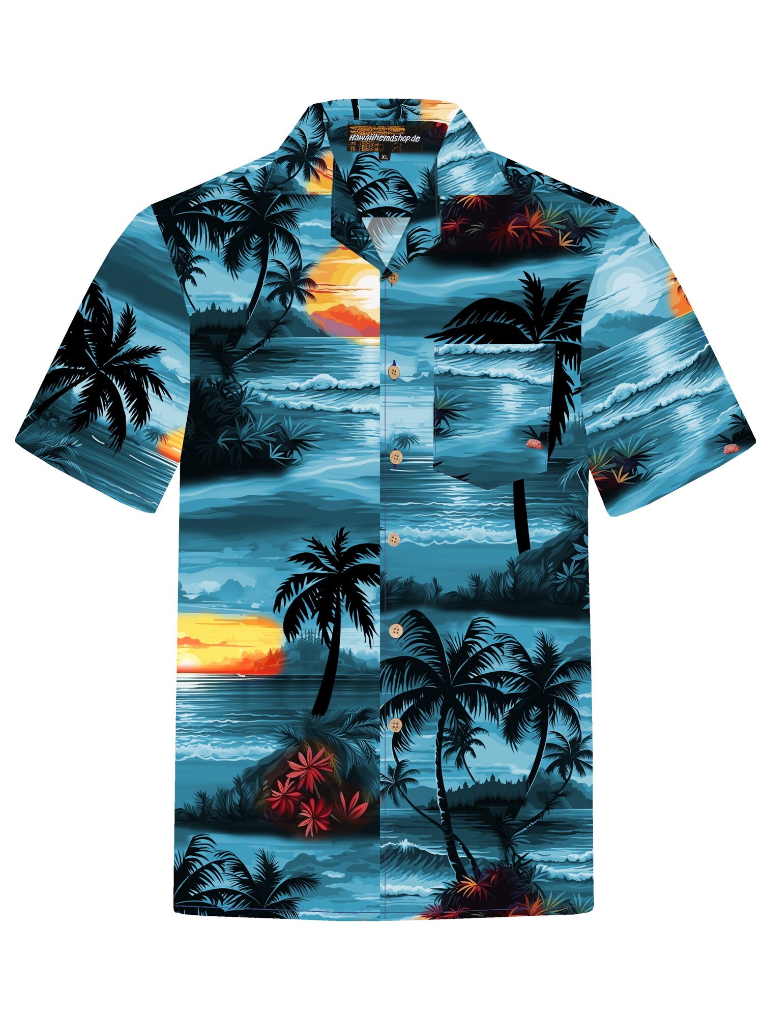 Hawaiihemdshop.de Camisa 'Hawaiihemd Day on Hawaii'  aqua