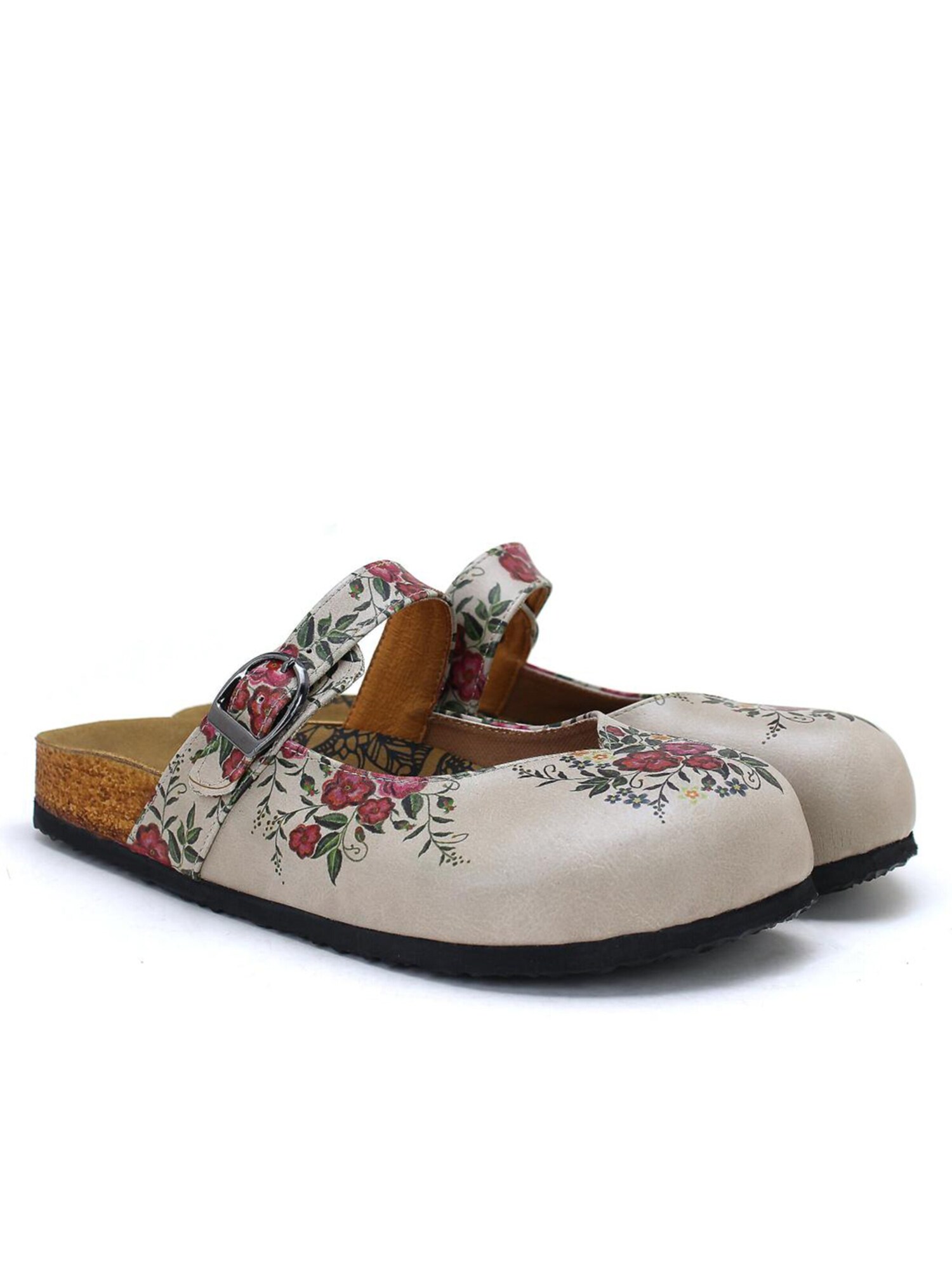 Goby Clogs 'Women Calceo Beige Clogs CAL2211 with flowers' beige