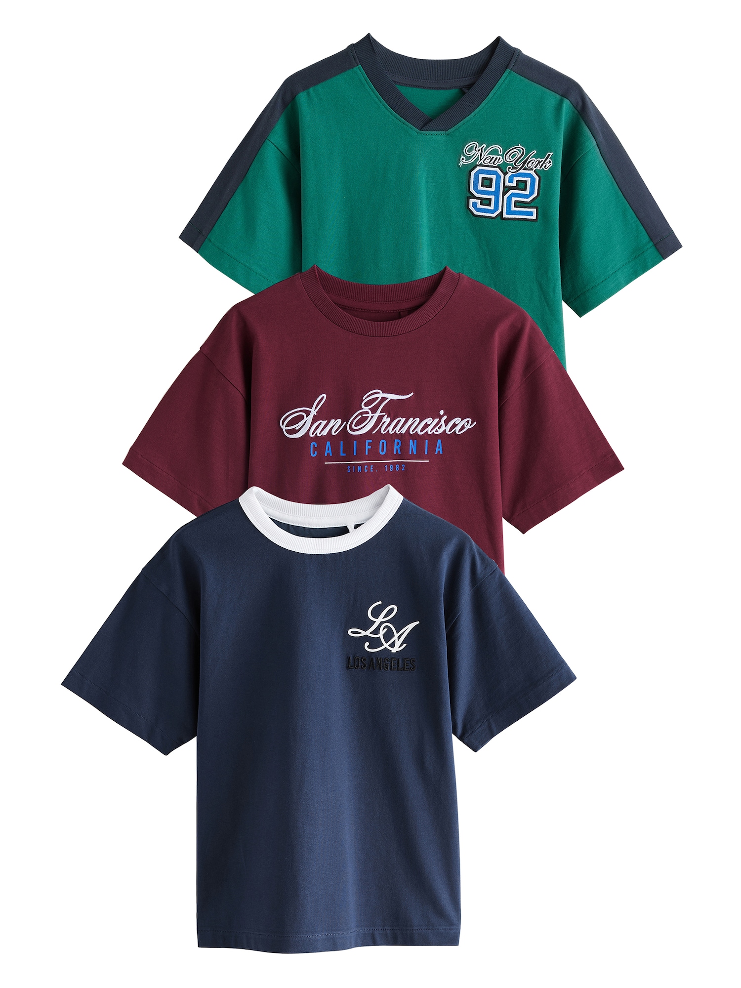 Next Tricou  bleumarin / verde smarald / roșu vin / alb