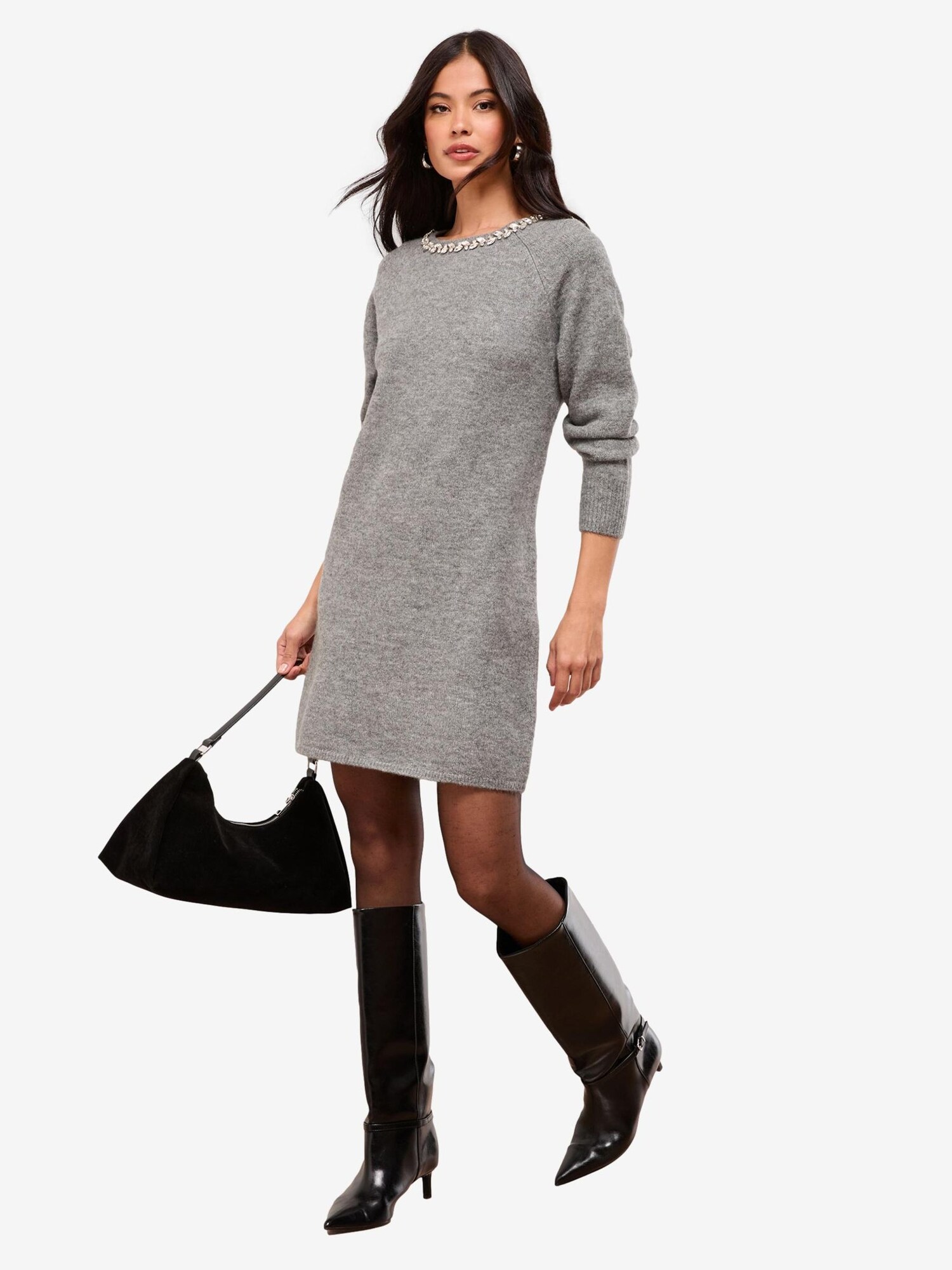 Lipsy Vestido de punto  gris moteado