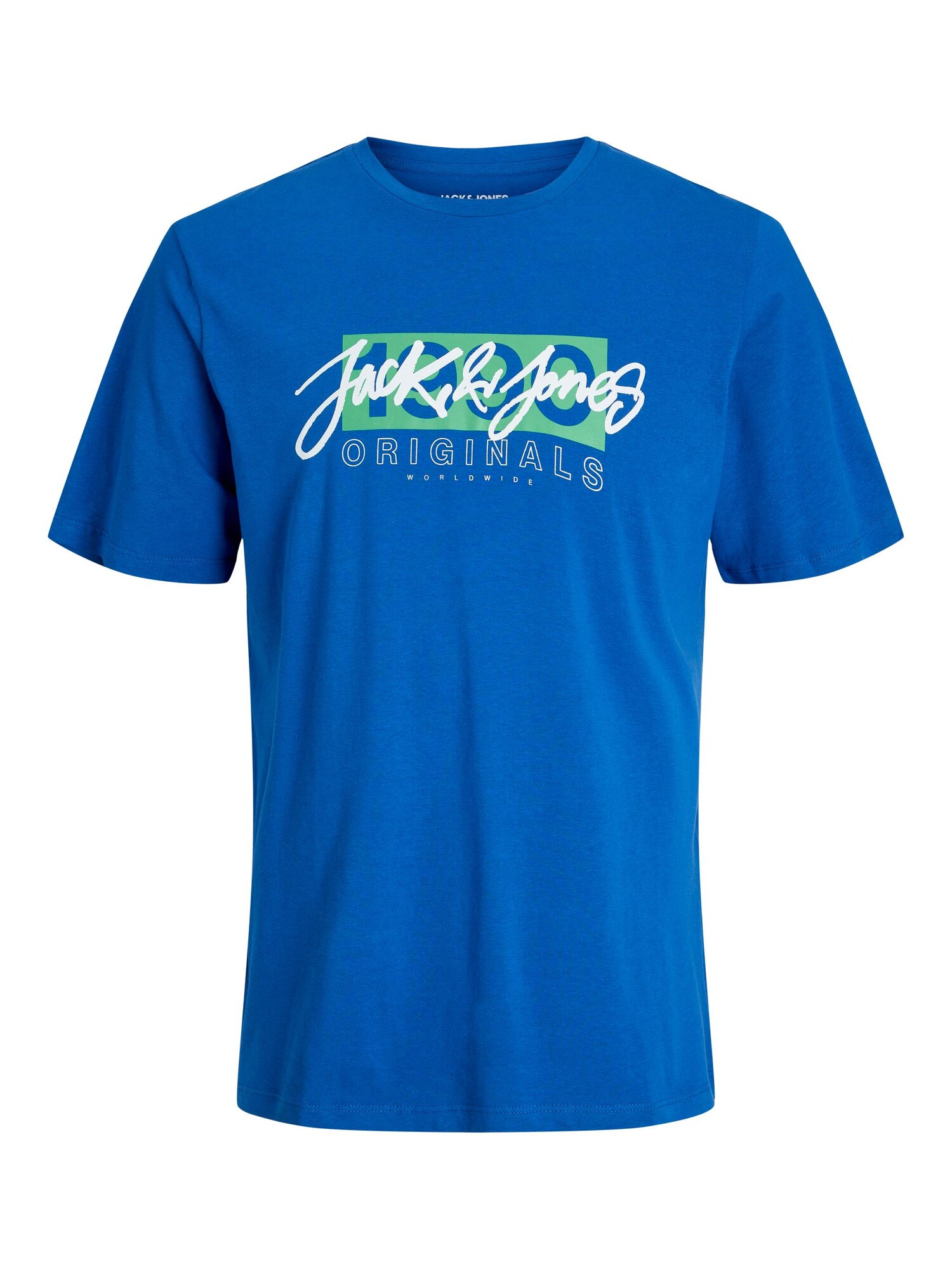 JACK & JONES Tričko 'RACES'  kráľovská modrá / kiwi / biela