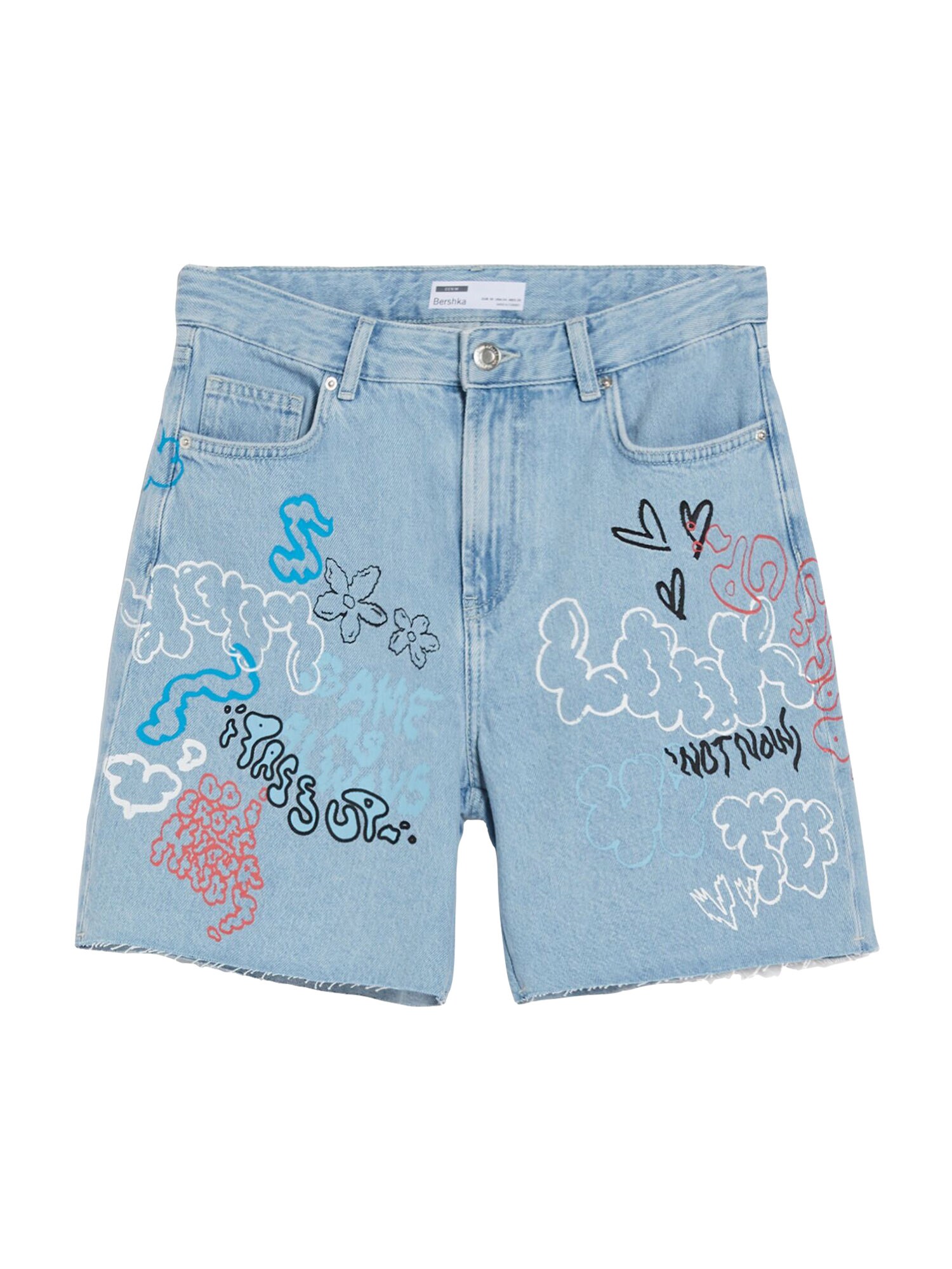 Bershka Kavbojke  svetlo modra / rdeča / črna / bela