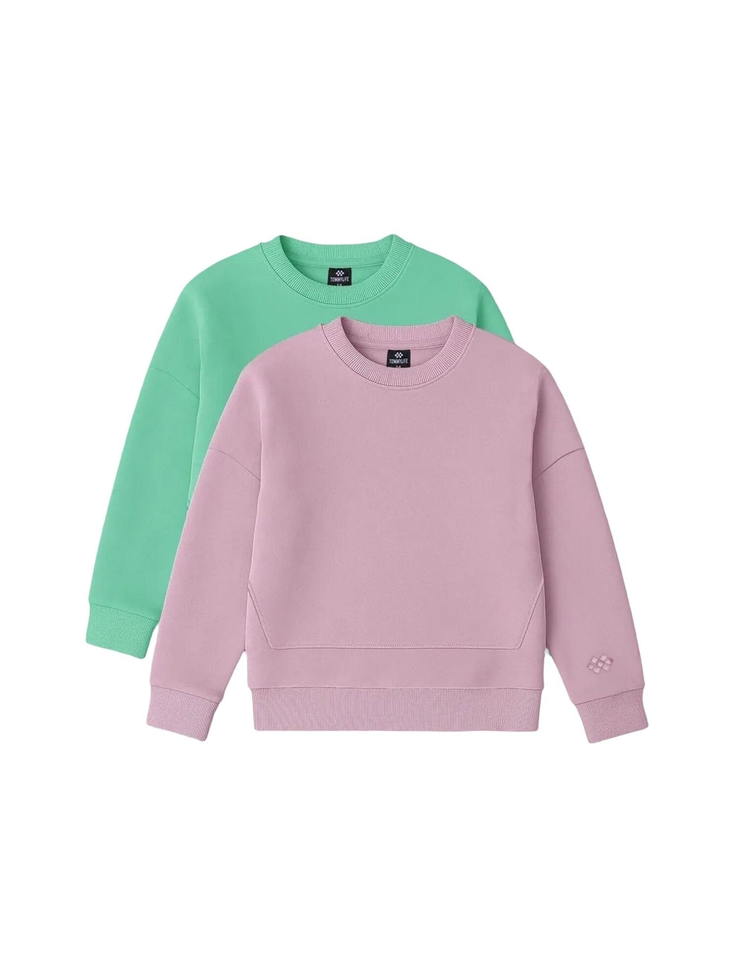 Tommy Life Sweater majica 'TOMMY 2er-Pack Sweatshirts mit Rippstrick und Rundhalsausschnitt' sivkasto ljubičasta (mauve)