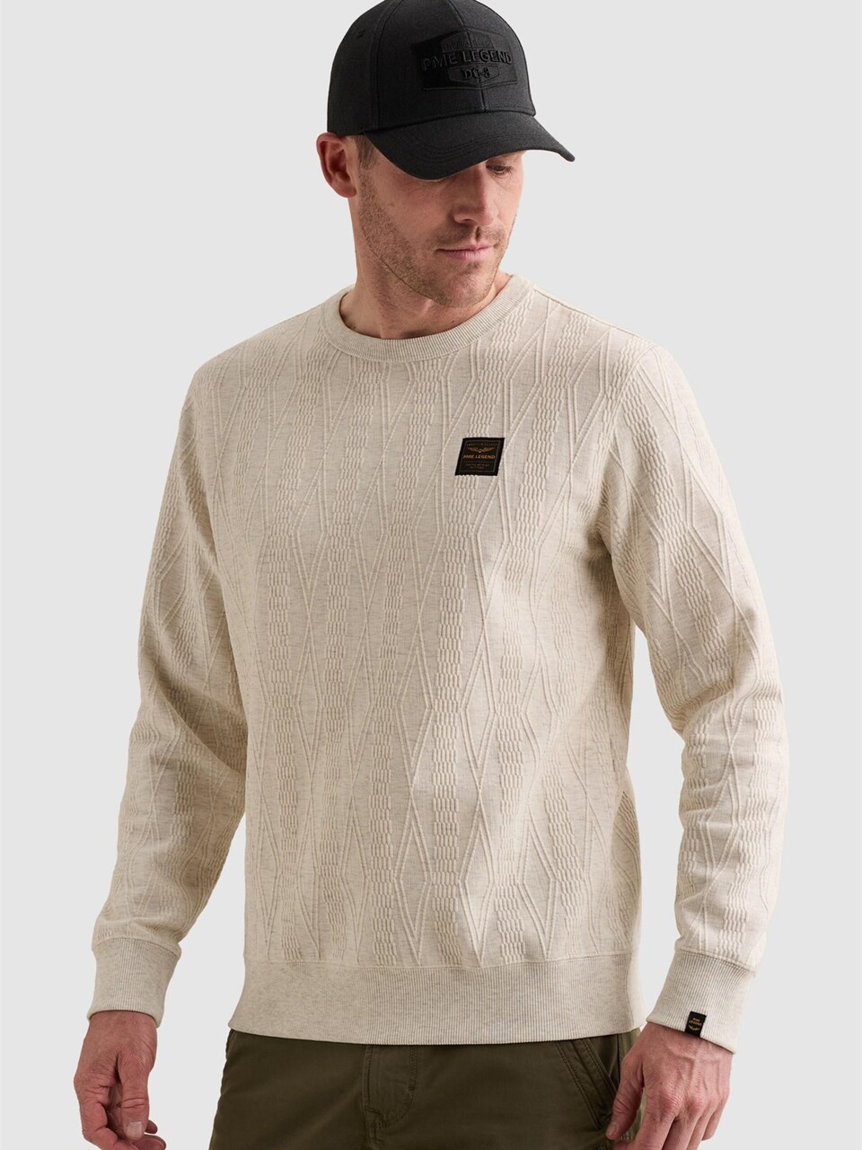Sweatshirt 'Sweatshirt with allover jacquard pattern and badge'