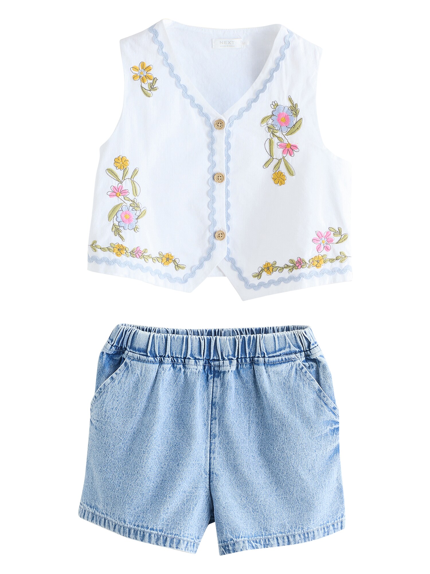 Next Set  albastru denim / oliv / roz deschis / alb