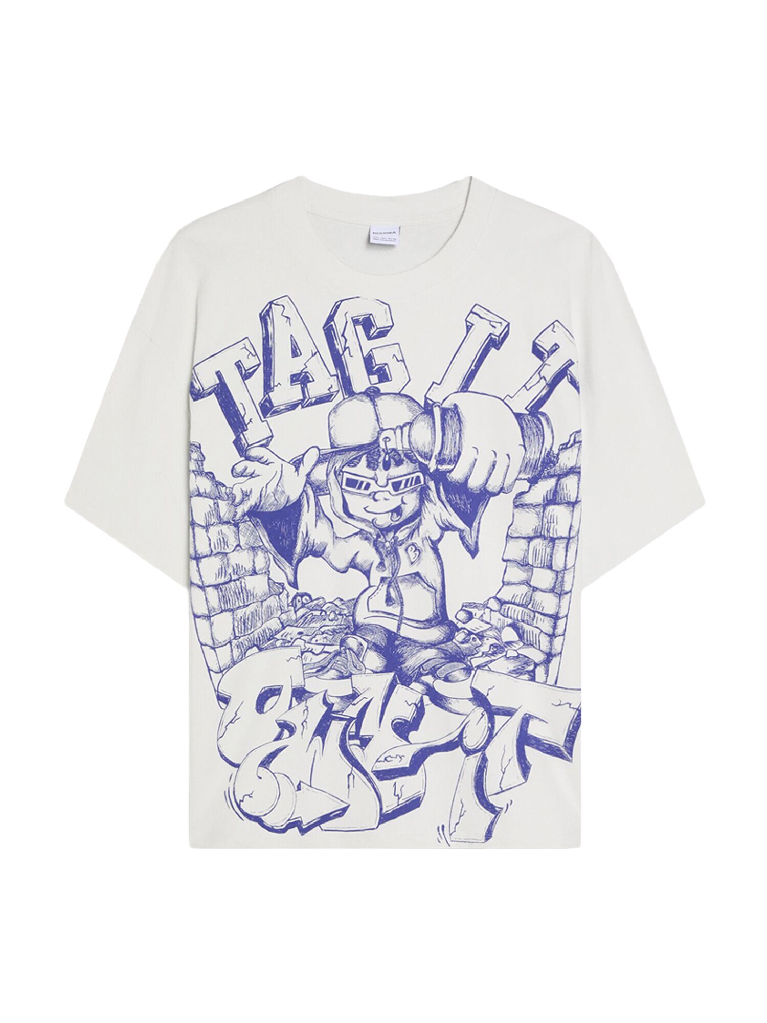 Bershka Tricou  albastru / alb