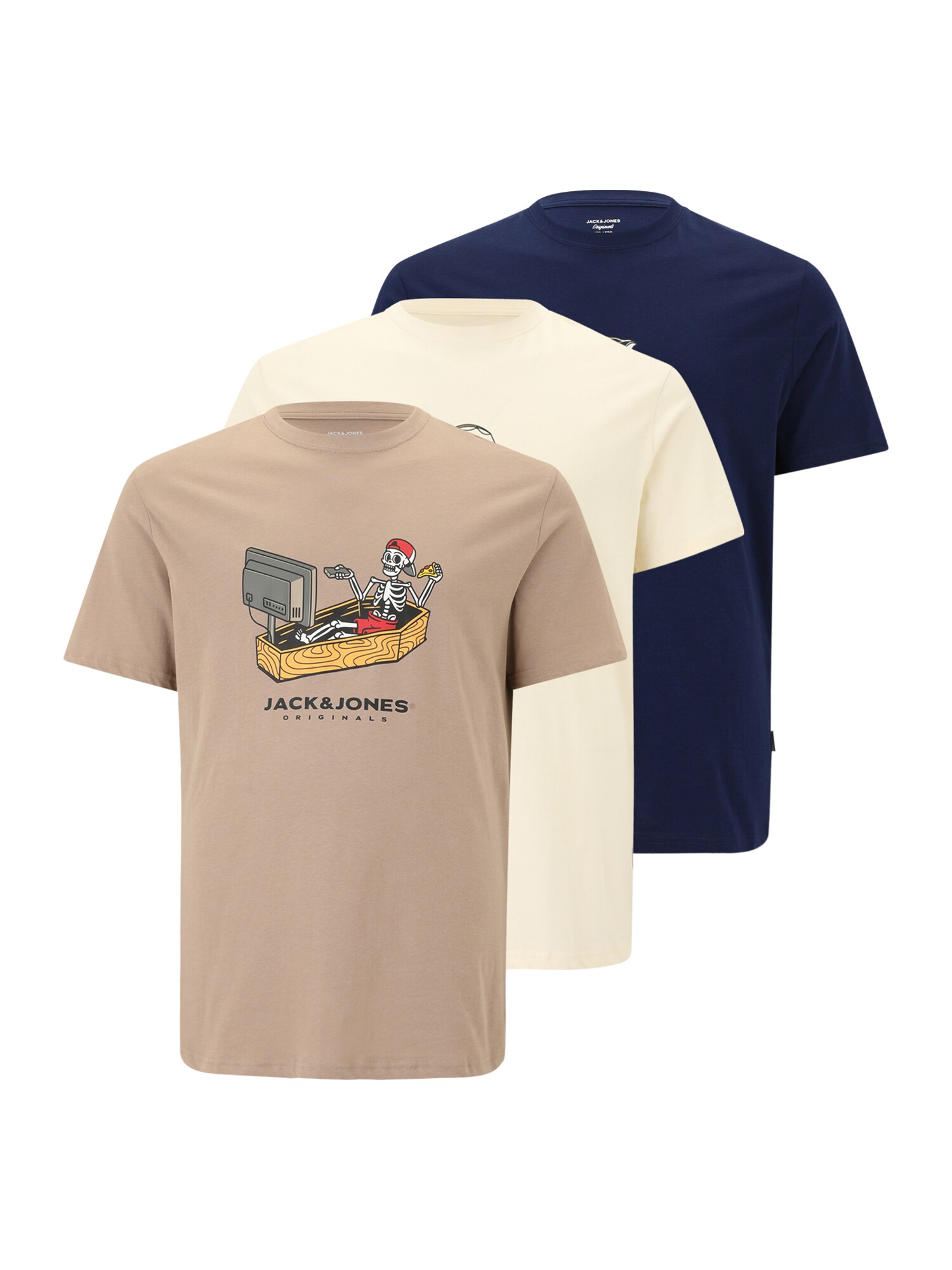 Jack & Jones Plus Tričko 'JORSKULL' béžová / námornícka modrá / biela ako vlna