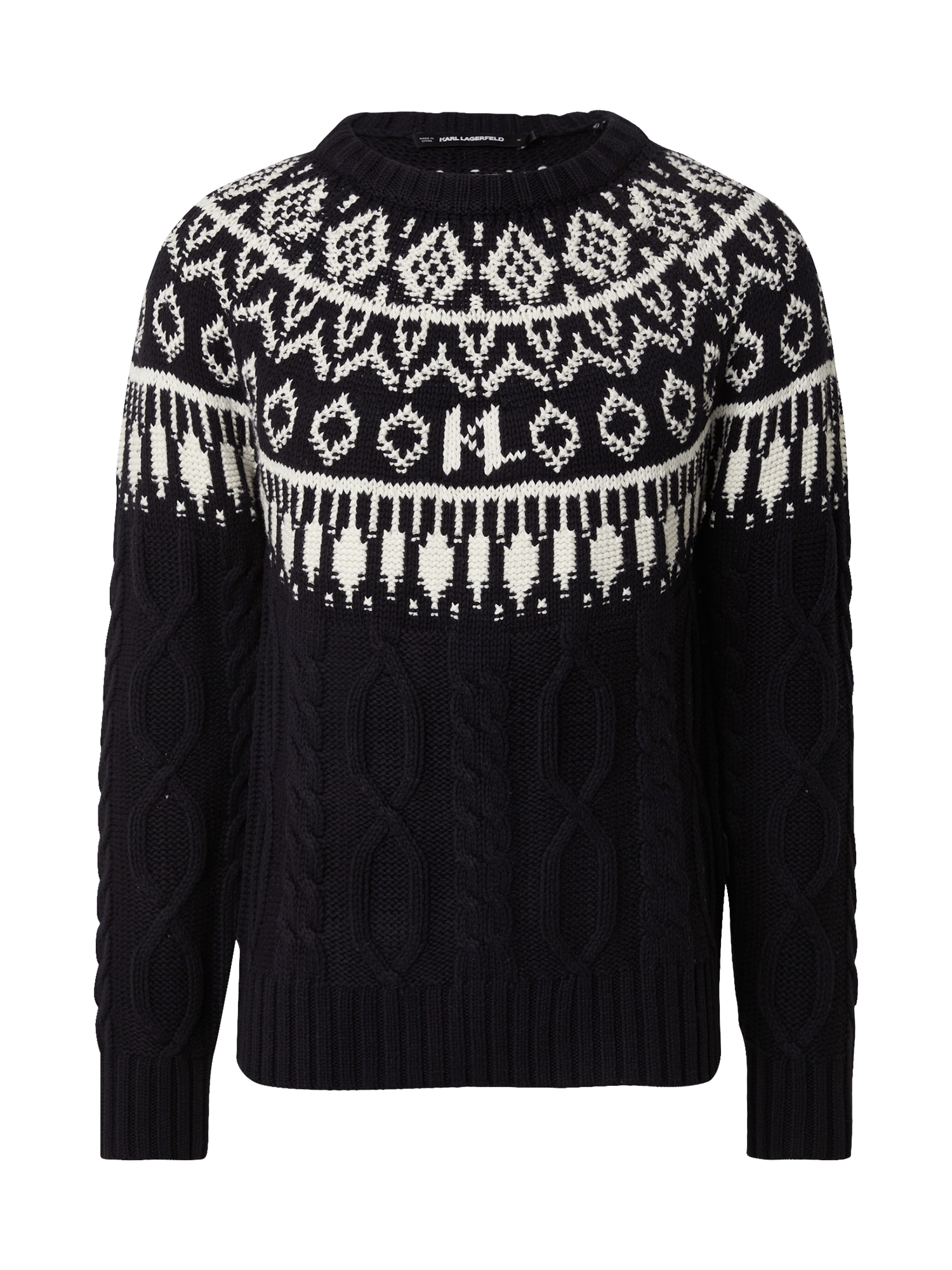 Karl Lagerfeld Pulóver 'Fairisle'  fekete / fehér akciós termékkép 1