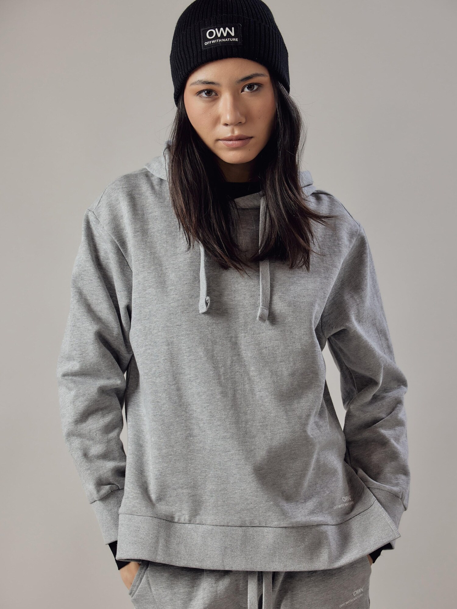 OWN Off With Nature Sweater majica 'Felpa Felpata con Cappuccio e Spacchi Laterali' svijetlosiva