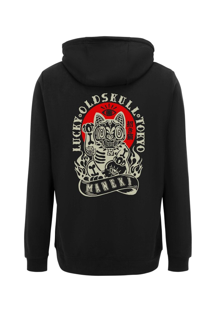 Oldskull Hoodie 'Asian Rebel Cat Kanji' Herren Größe M pastellgelb / rot / schwarz