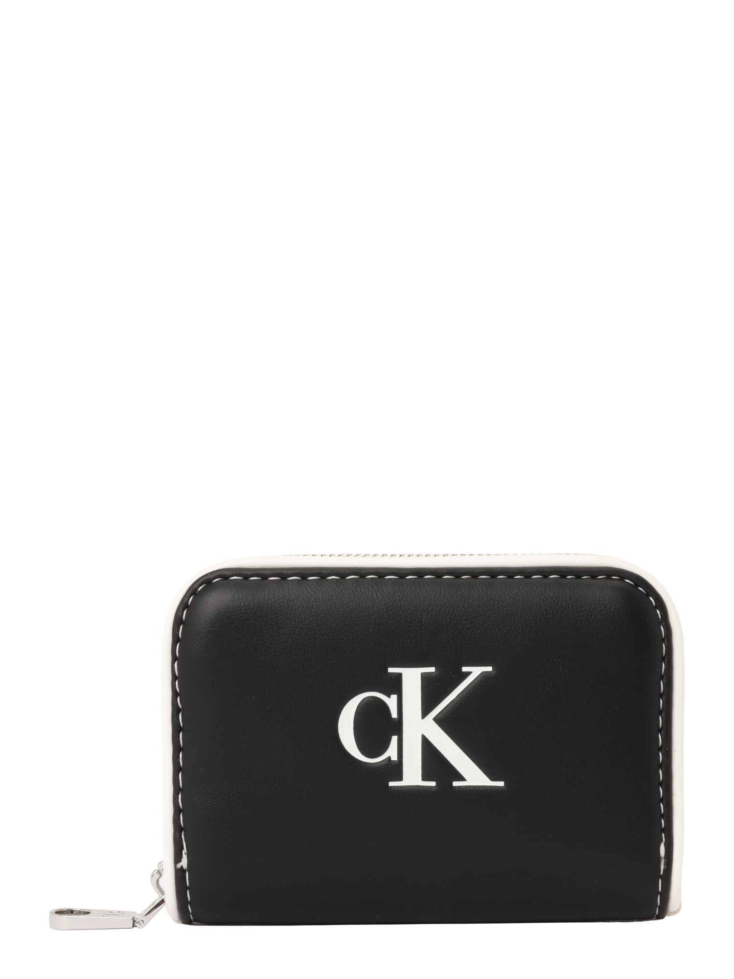 Calvin Klein Portofel 'Contrast Logo Textured Zip-around'  negru / alb