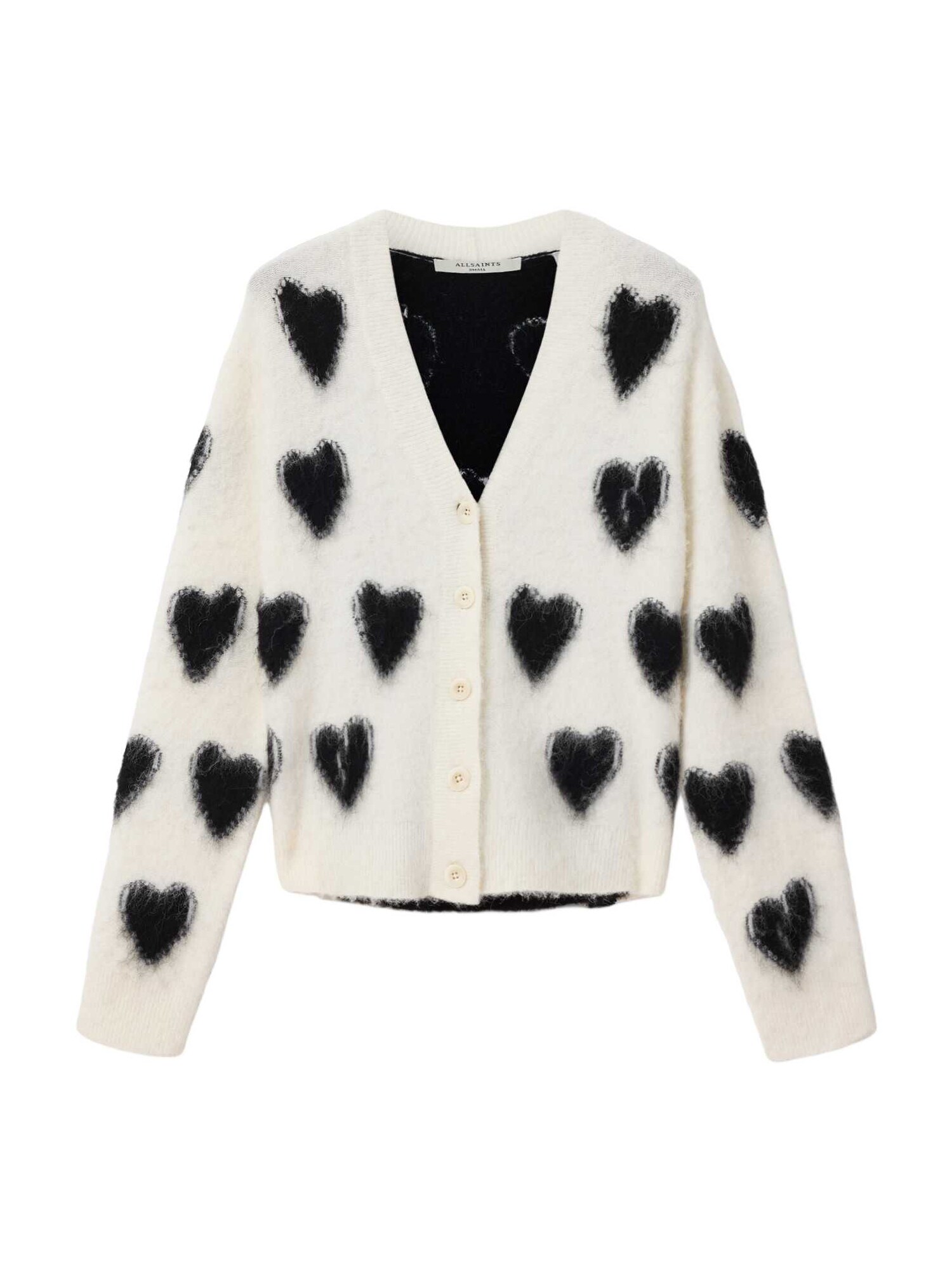 AllSaints Geacă tricotată 'SCATTER HEART'  negru / alb natural