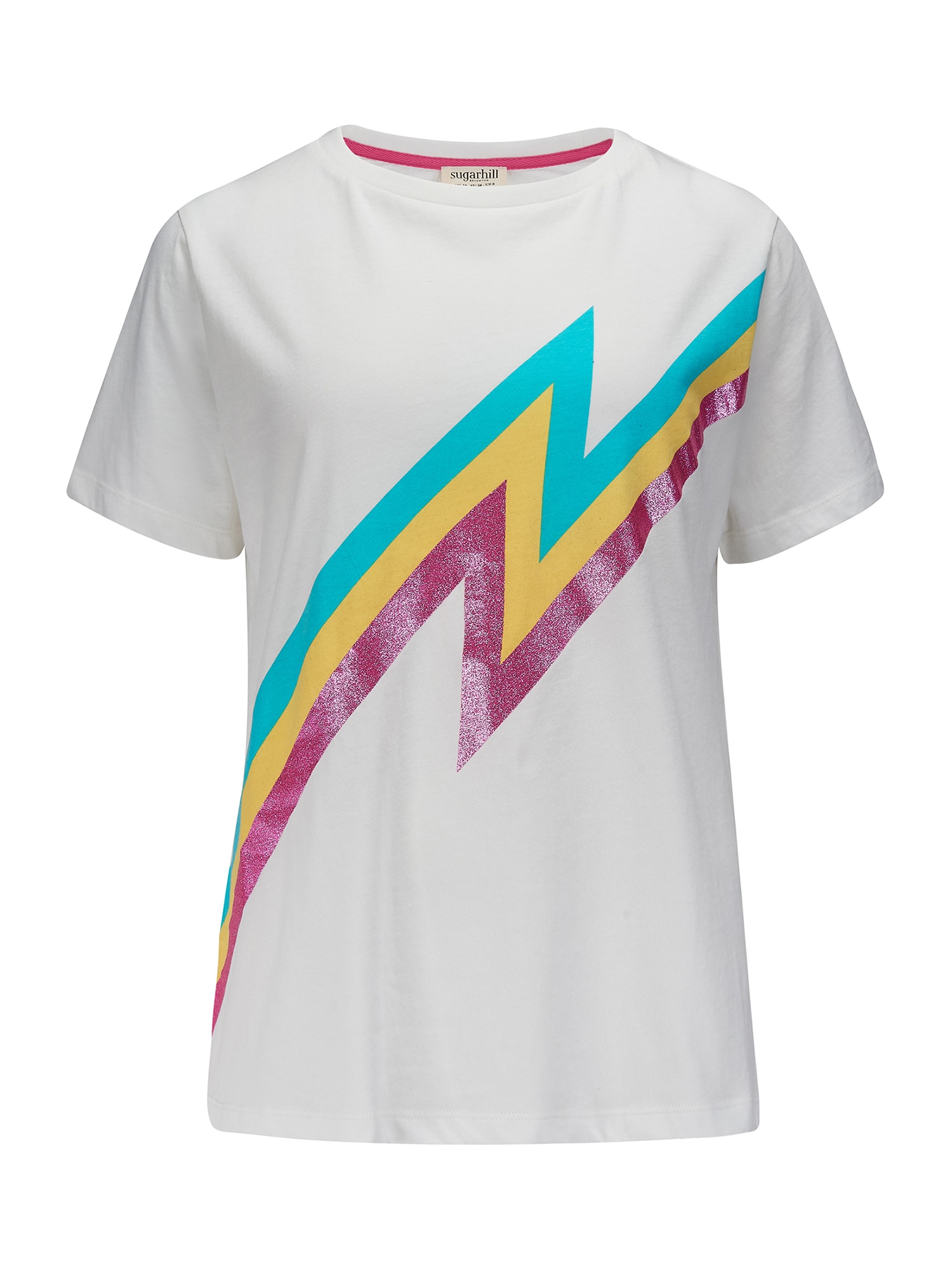Sugarhill Brighton Marškinėliai 'Maggie Zap! Bright Lightning' geltona / turkio spalva / purpurinė / balkšva