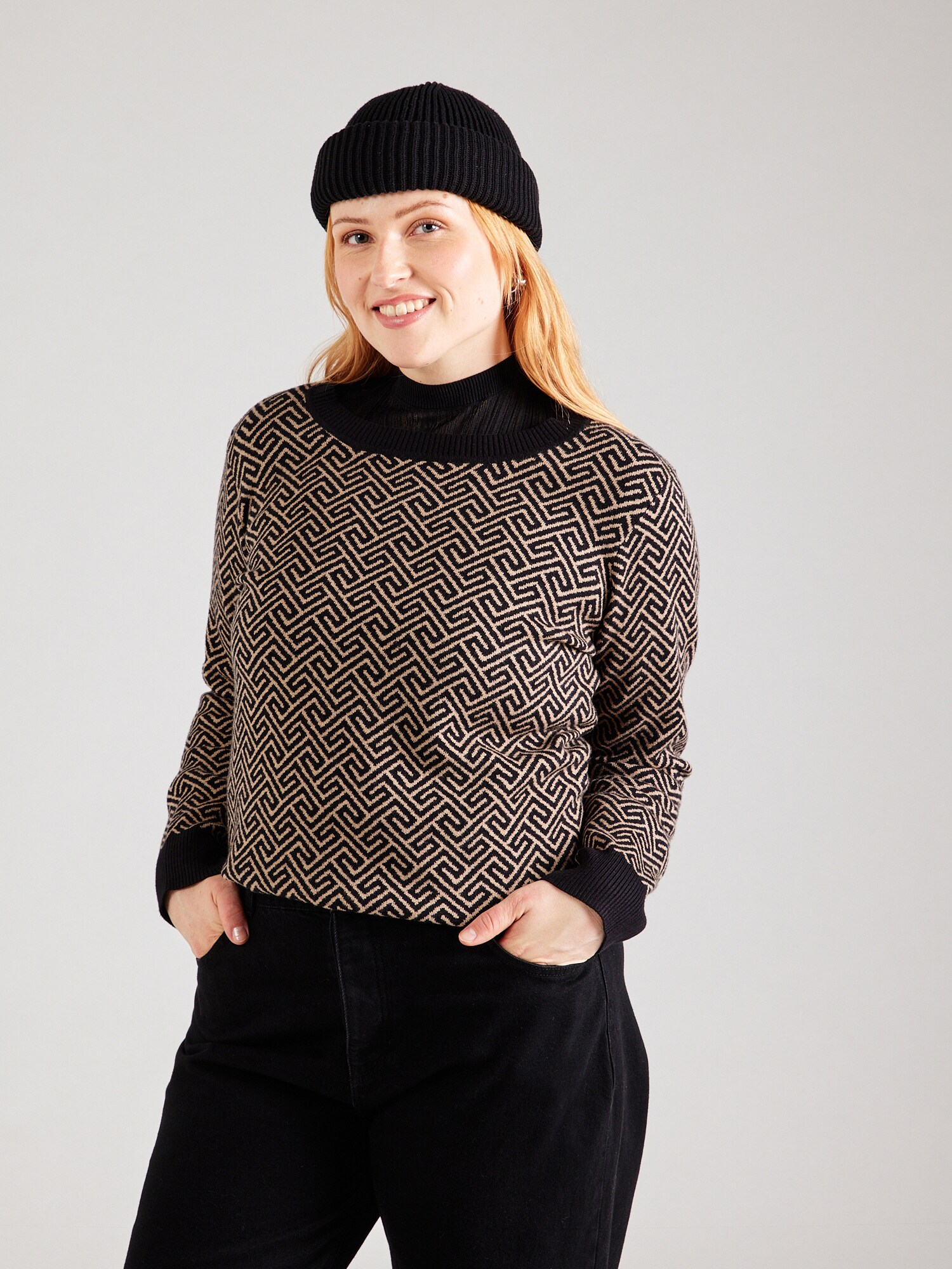 Vero Moda Curve Pulóver 'VMCARIA'  bézs / fekete termék 2. képe