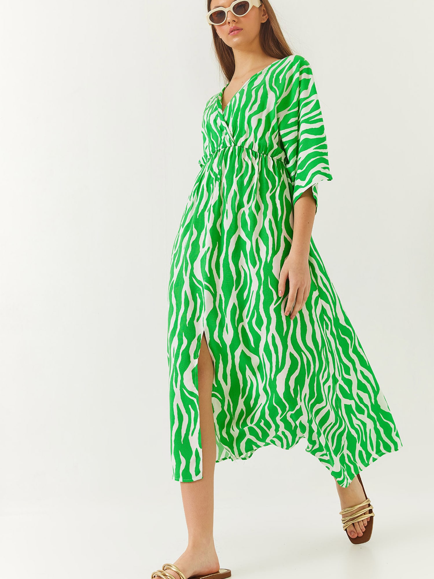 Bianco Lucci Rochie de vară verde limetă / alb