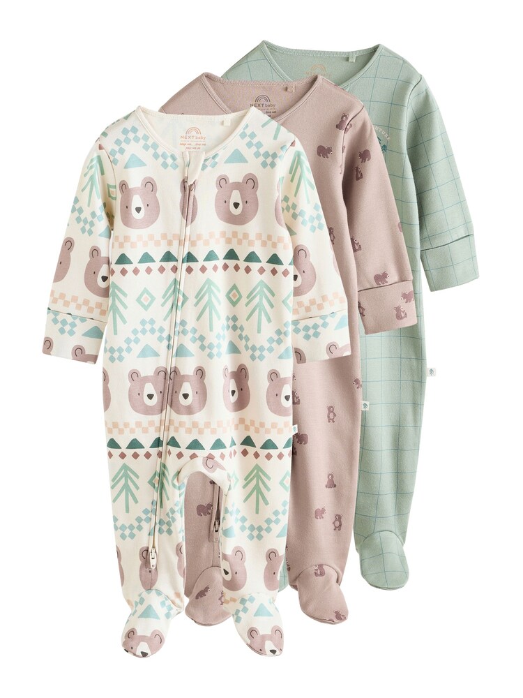 Next Baby 100 % Baumwollschlafanzüge im 3er-Pack Regular Fit Jungen Größe 80 beige / pastellgrün / pastellpink