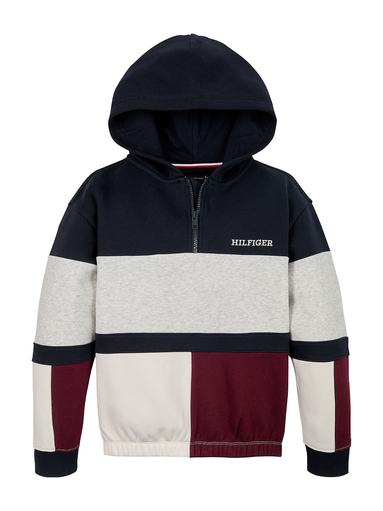 TOMMY HILFIGER Mikina  tmavomodrá / sivá melírovaná / karmínovo červená / biela