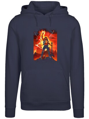 F4NT4STIC Sweatshirt ‘Stranger Things Hell Guitar- DTG Netflix TV Series’ Donkerblauw / Geel / Oranjerood / Wit