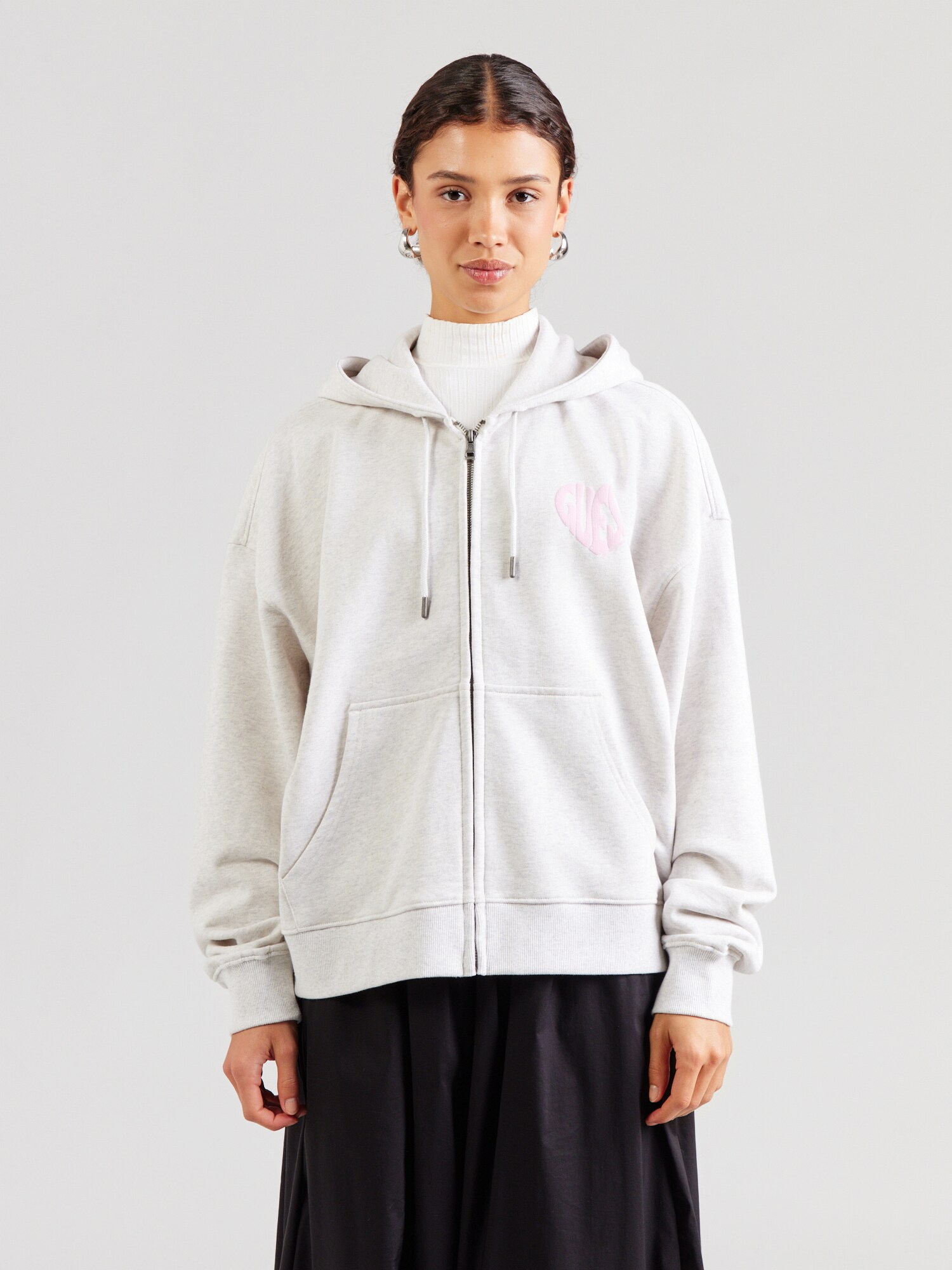 GUESS JEANS Sudadera con cremallera  gris claro / rosa – imagen 4