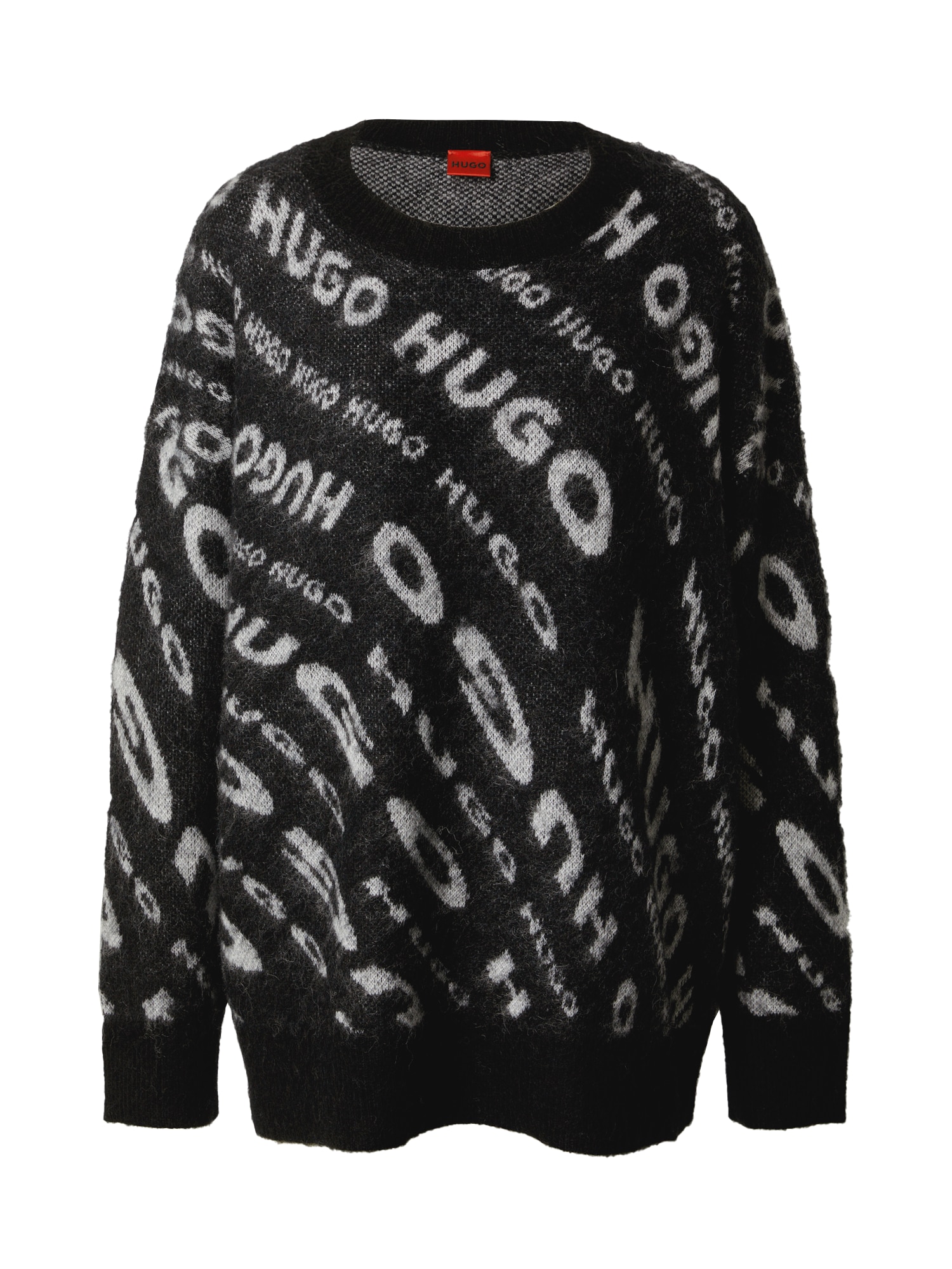 HUGO Red Пуловер оувърсайз 'Sidimmer'  сив меланж / черно