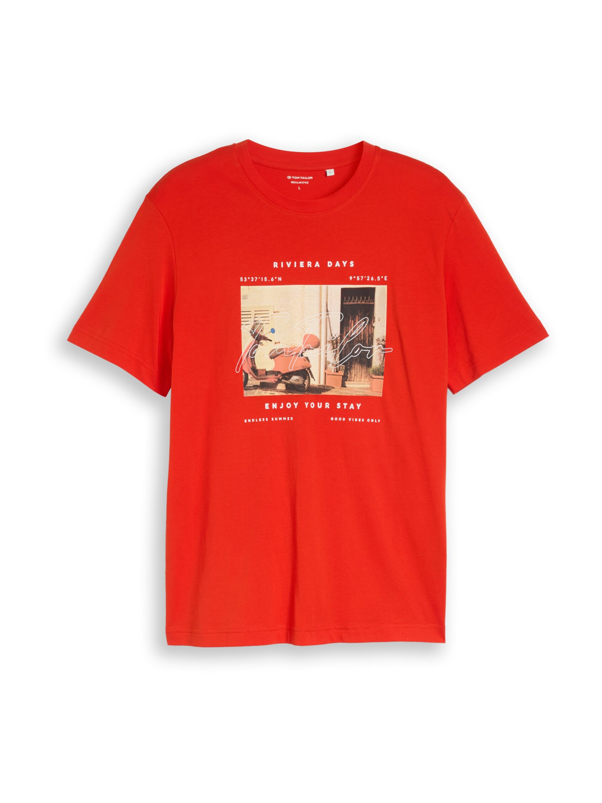 TOM TAILOR T-shirt ljusbeige / ljusbrun / knallröd herr