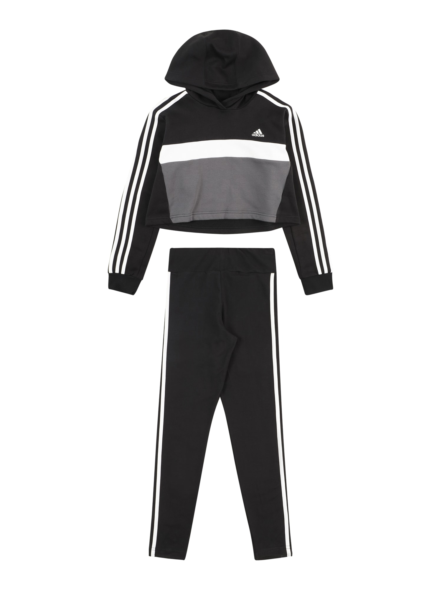 ADIDAS SPORTSWEAR Облекло за трениране 'Tiberio 3-Stripes Colorblock Fleece'  сиво / черно / бяло