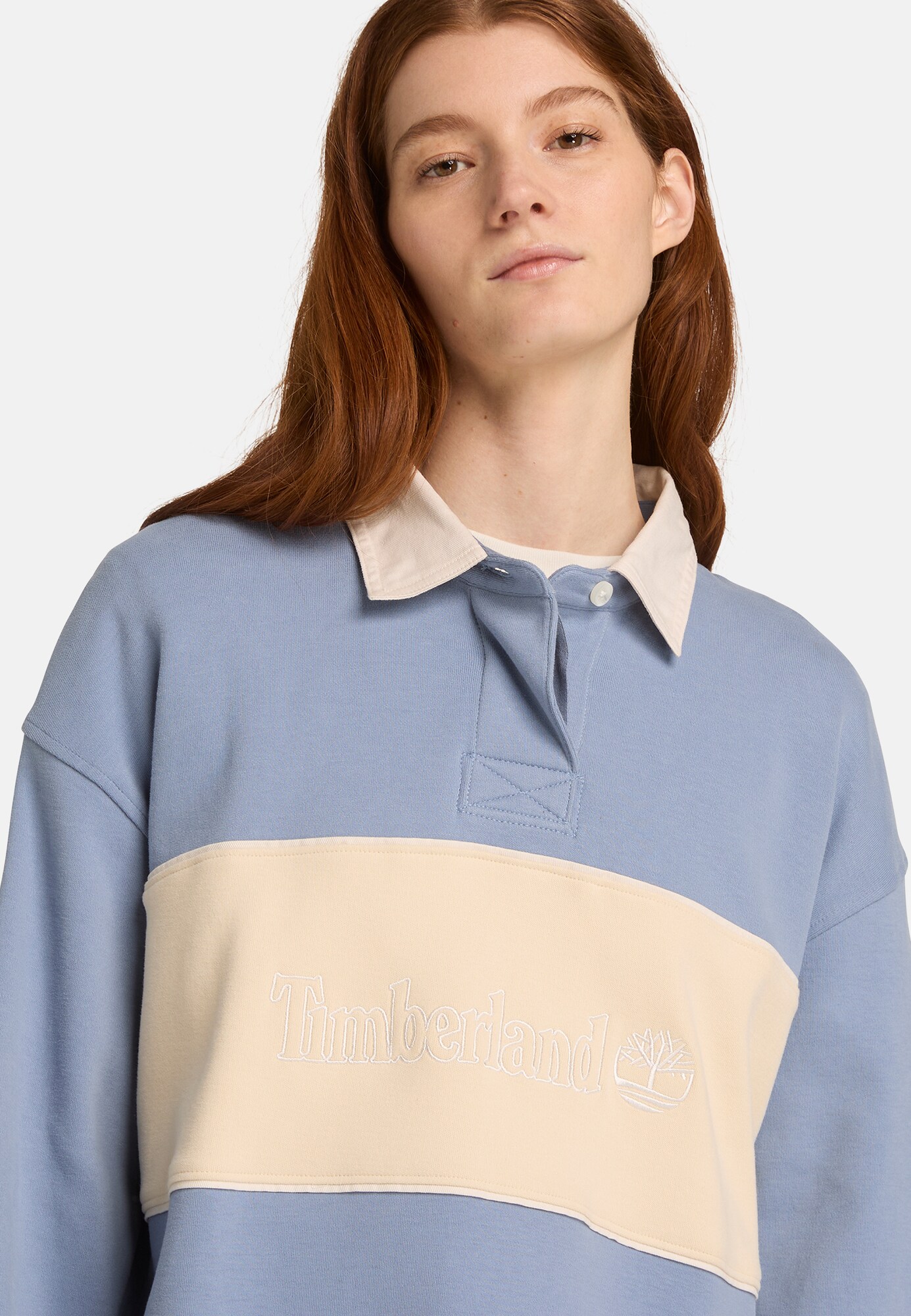 TIMBERLAND Sudadera 'Lush Rugby Polo'  crema / azul paloma / blanco – imagen 4