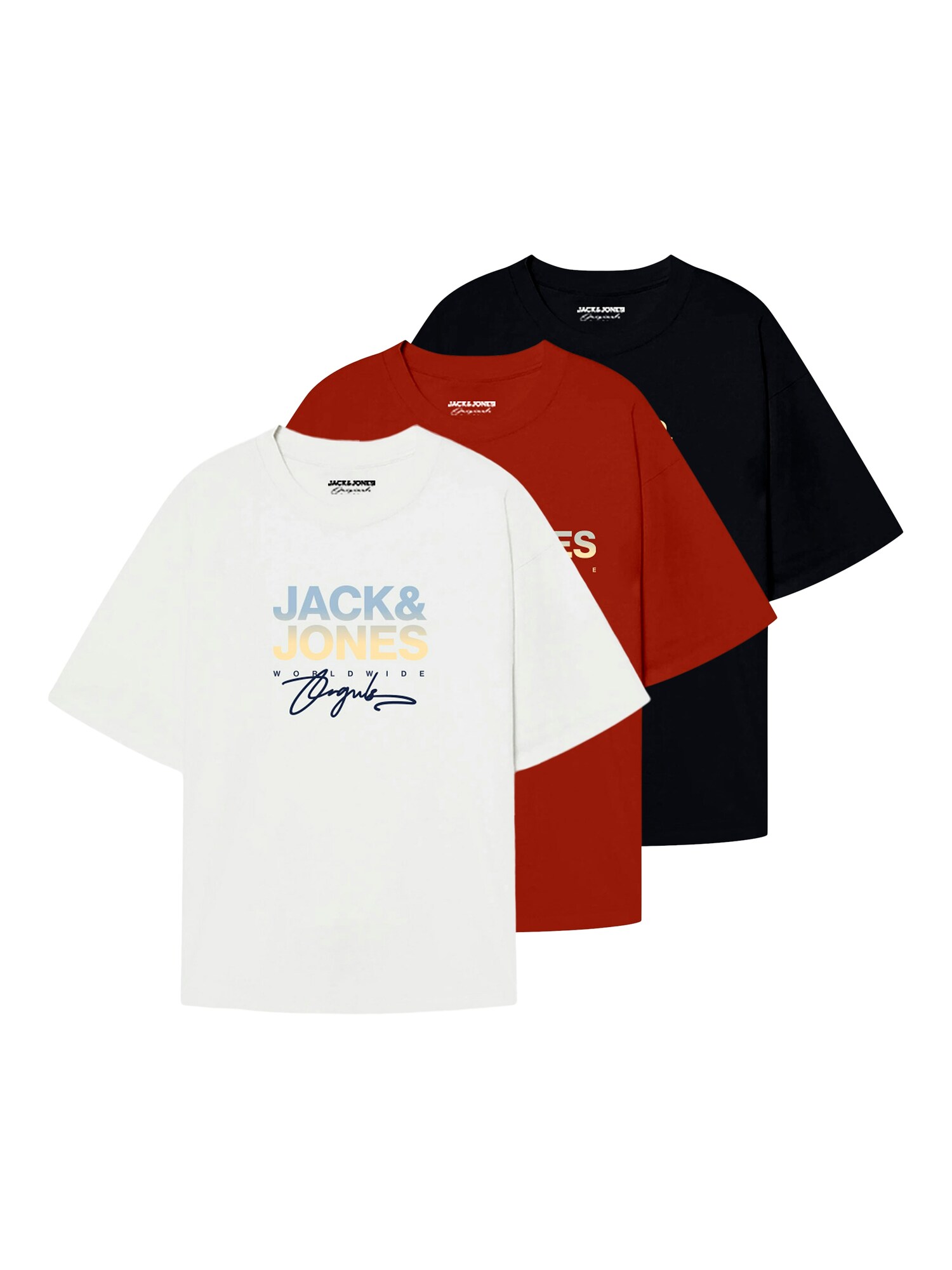 JACK & JONES Tričko 'JORCANGGU' modrosivá / červená / čierna / biela