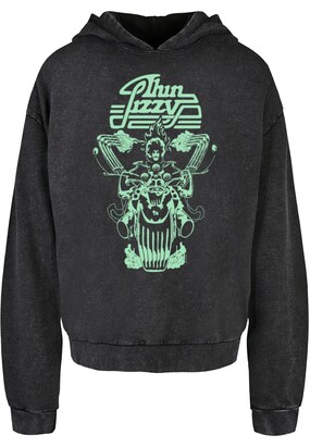 Merchcode Sweatshirt ‘Thin Lizzy – Rocker Flame’ Jade groen / Zwart gemêleerd