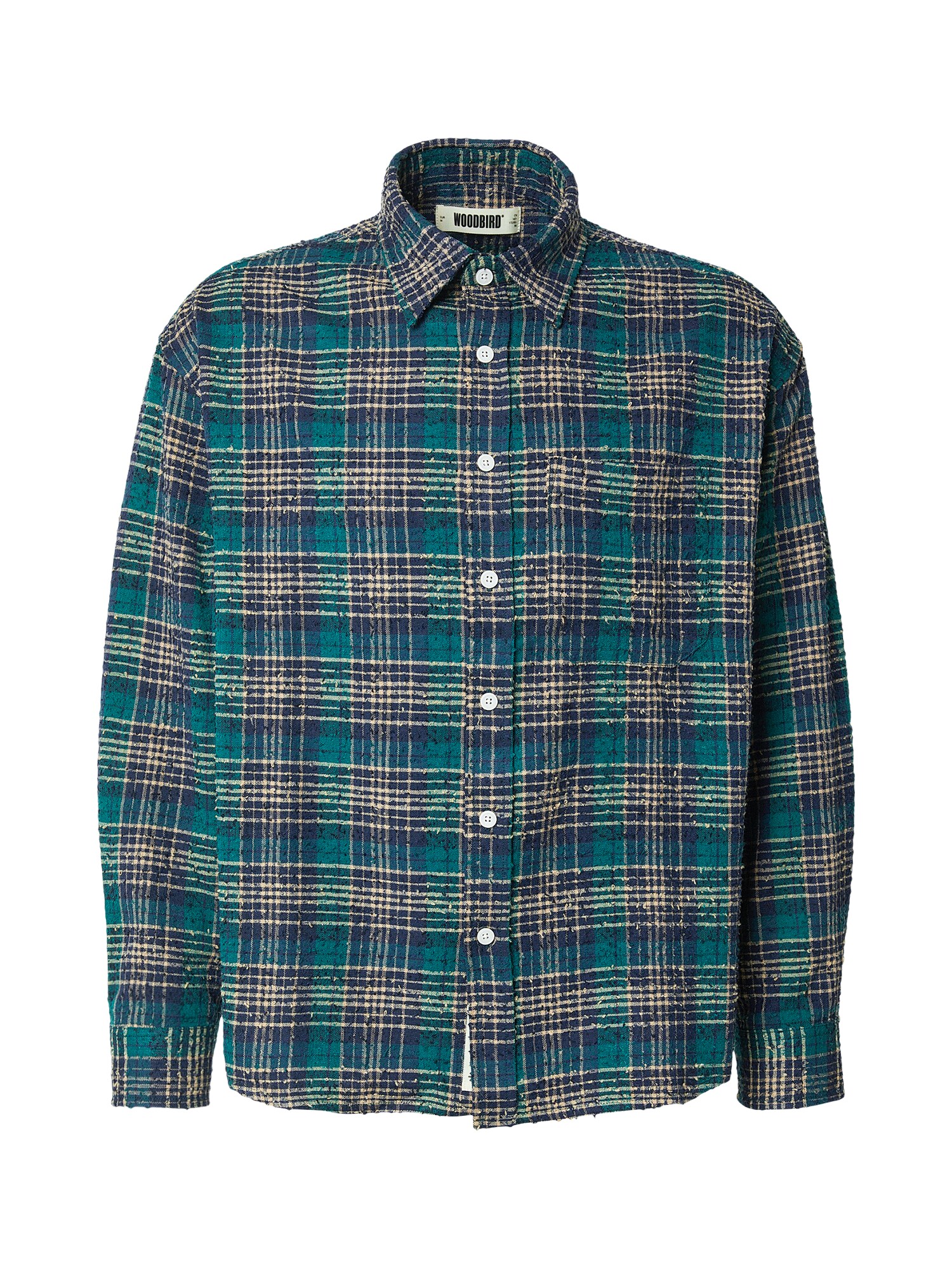 Woodbird Cămașă Jong Em  bej / bleumarin / verde smarald